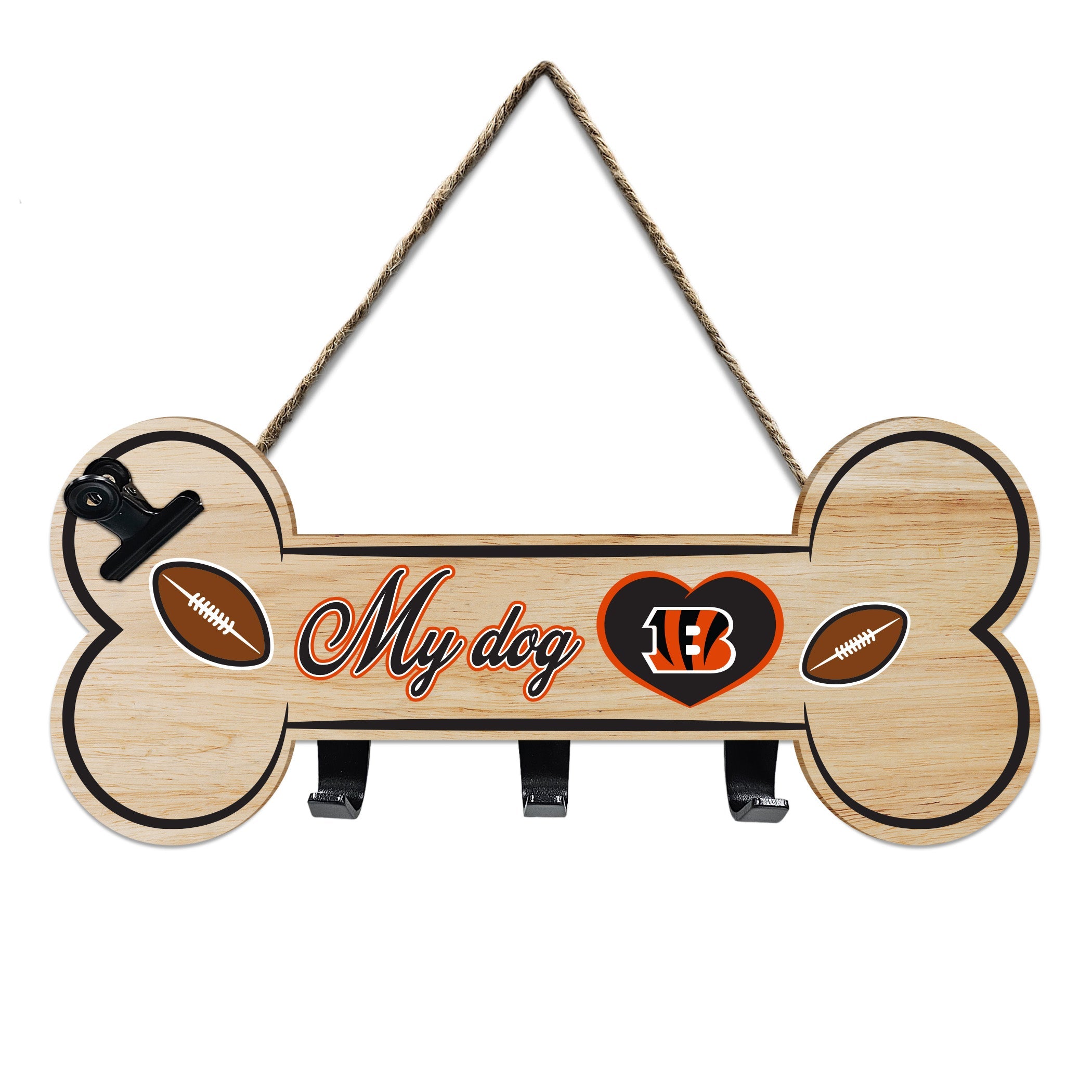 CINCINNATI BENGALS BONE SHAPE SIGN WITH HOOKS