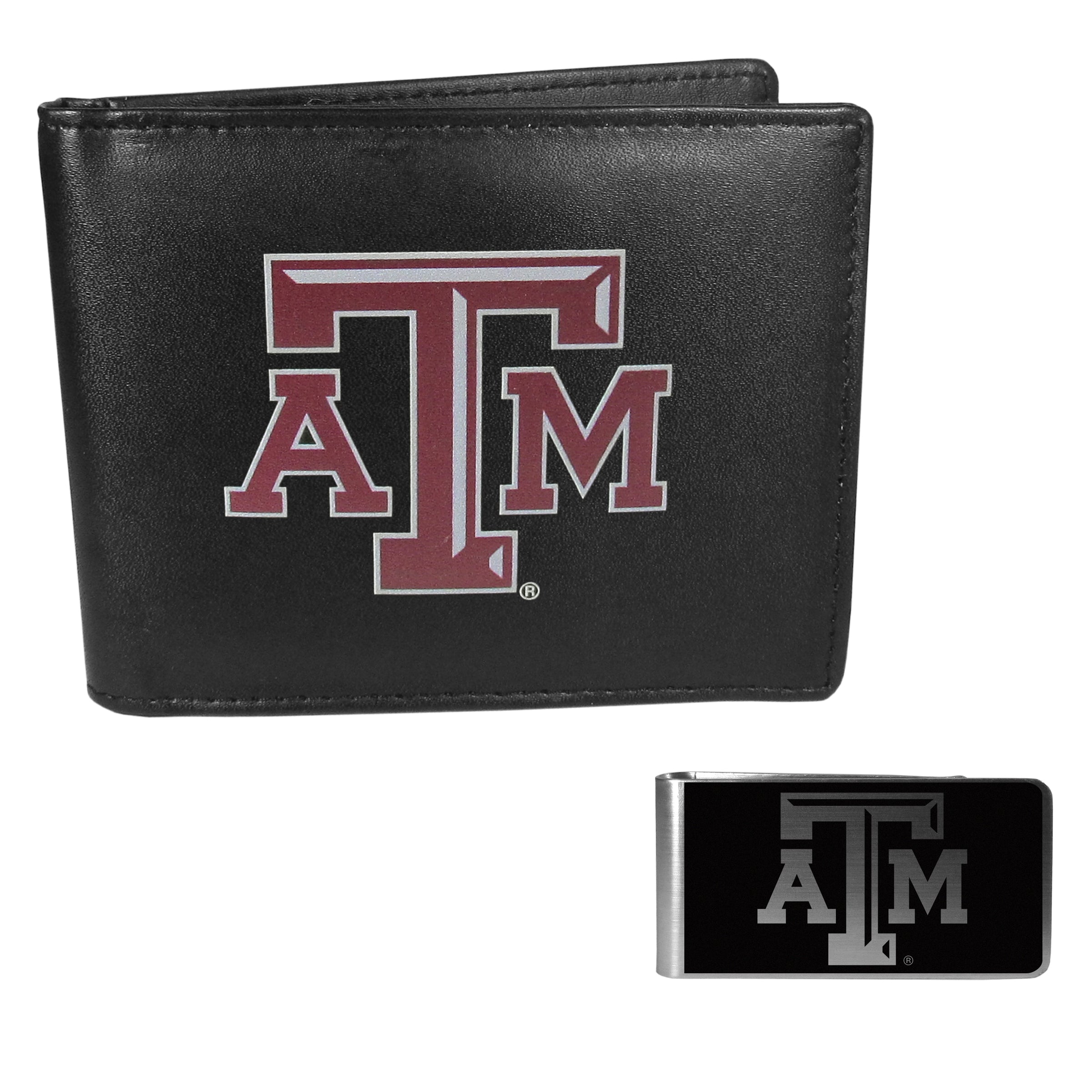 Texas A & M Aggies Leather Bi-fold Wallet & Black Money Clip