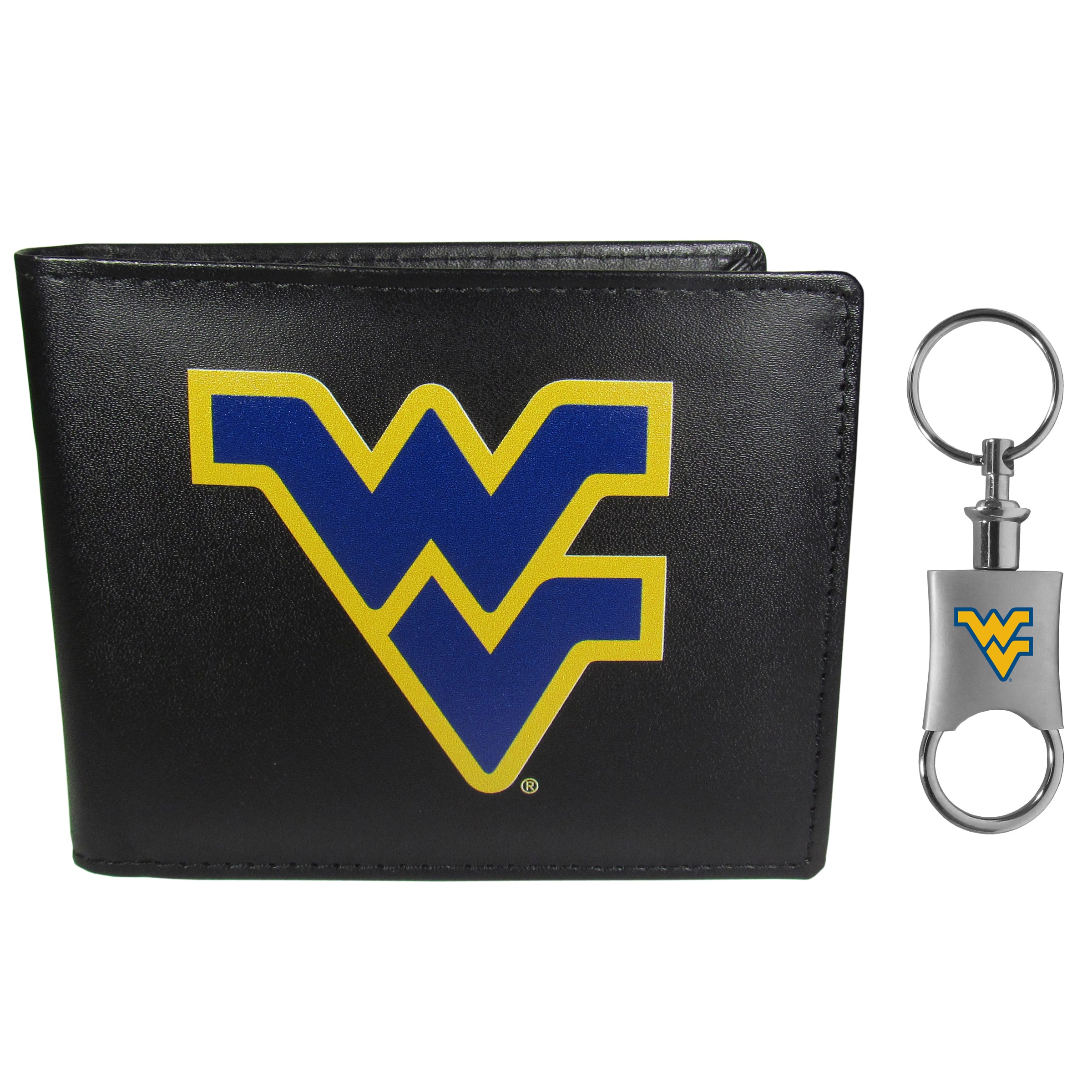 W. Virginia Mountaineers Leather Bi-fold Wallet & Valet Key Chain