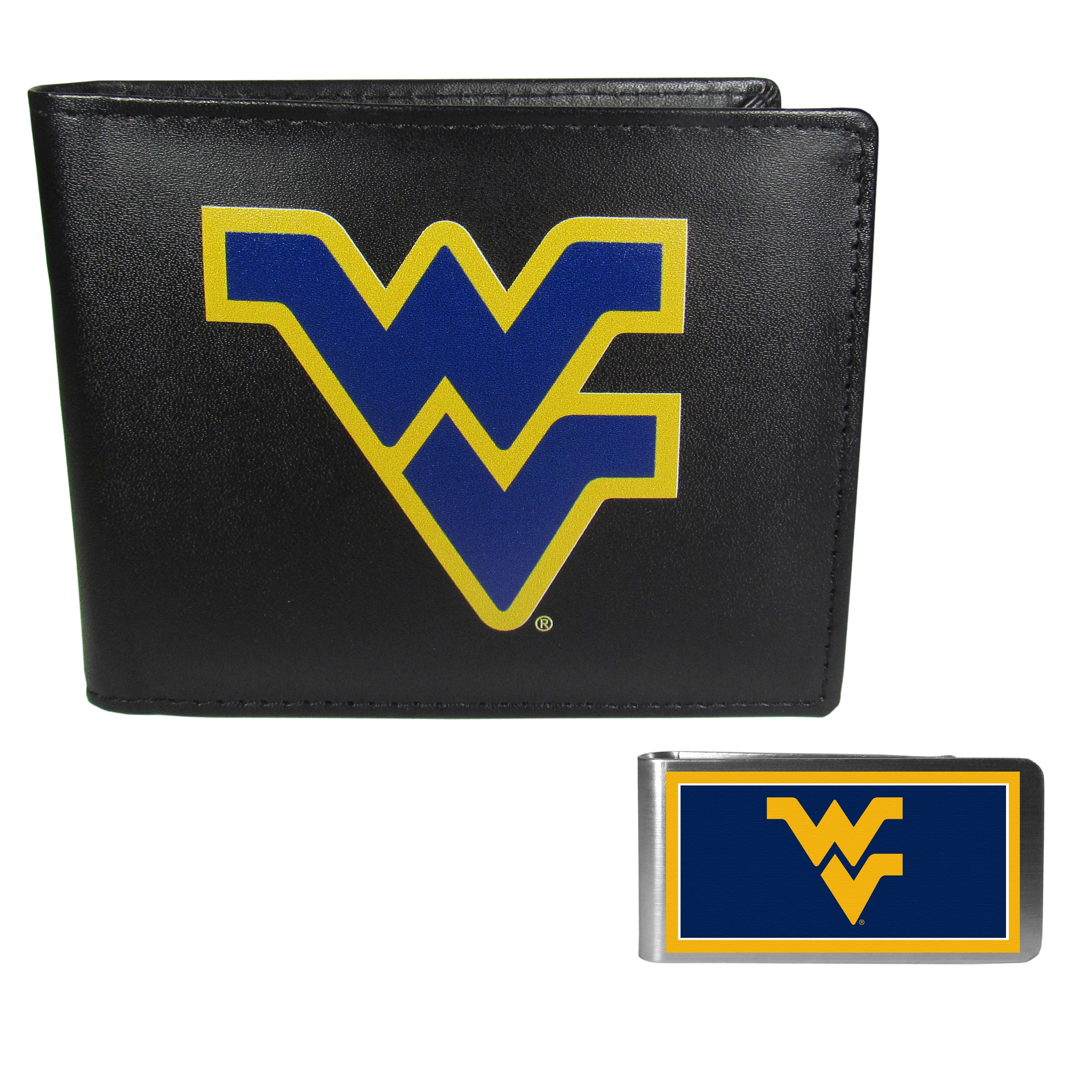W. Virginia Mountaineers Leather Bi-fold Wallet & Color Money Clip