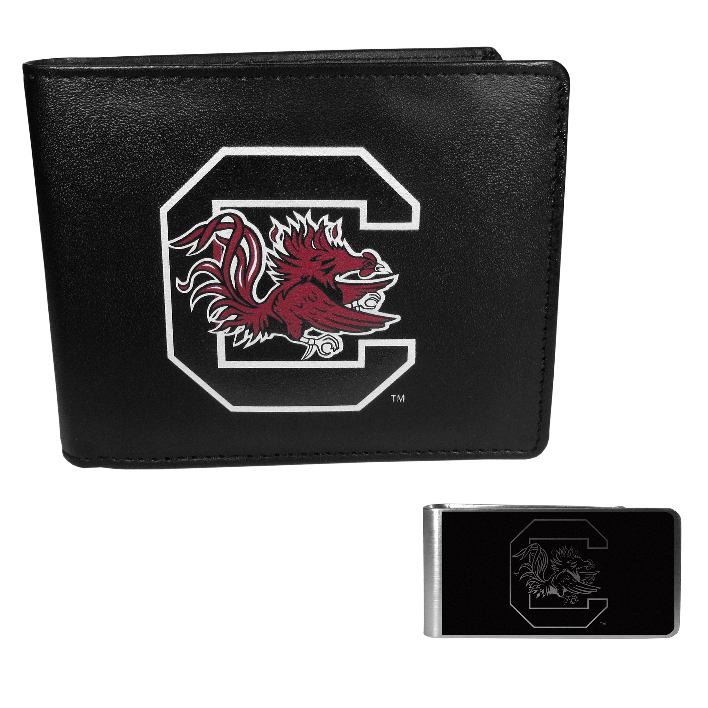 S. Carolina Gamecocks Leather Bi-fold Wallet & Black Money Clip