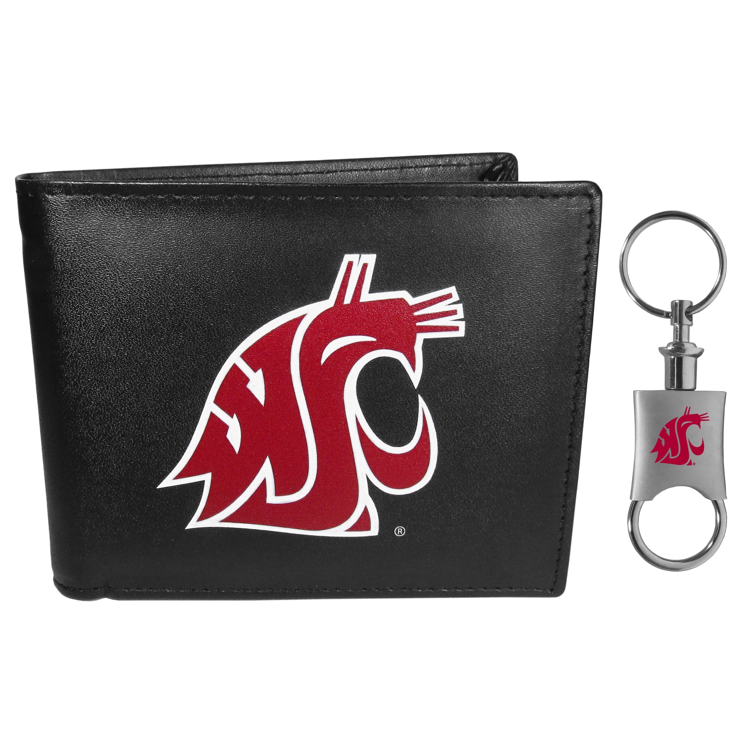 Washington St. Cougars Leather Bi-fold Wallet & Valet Key Chain