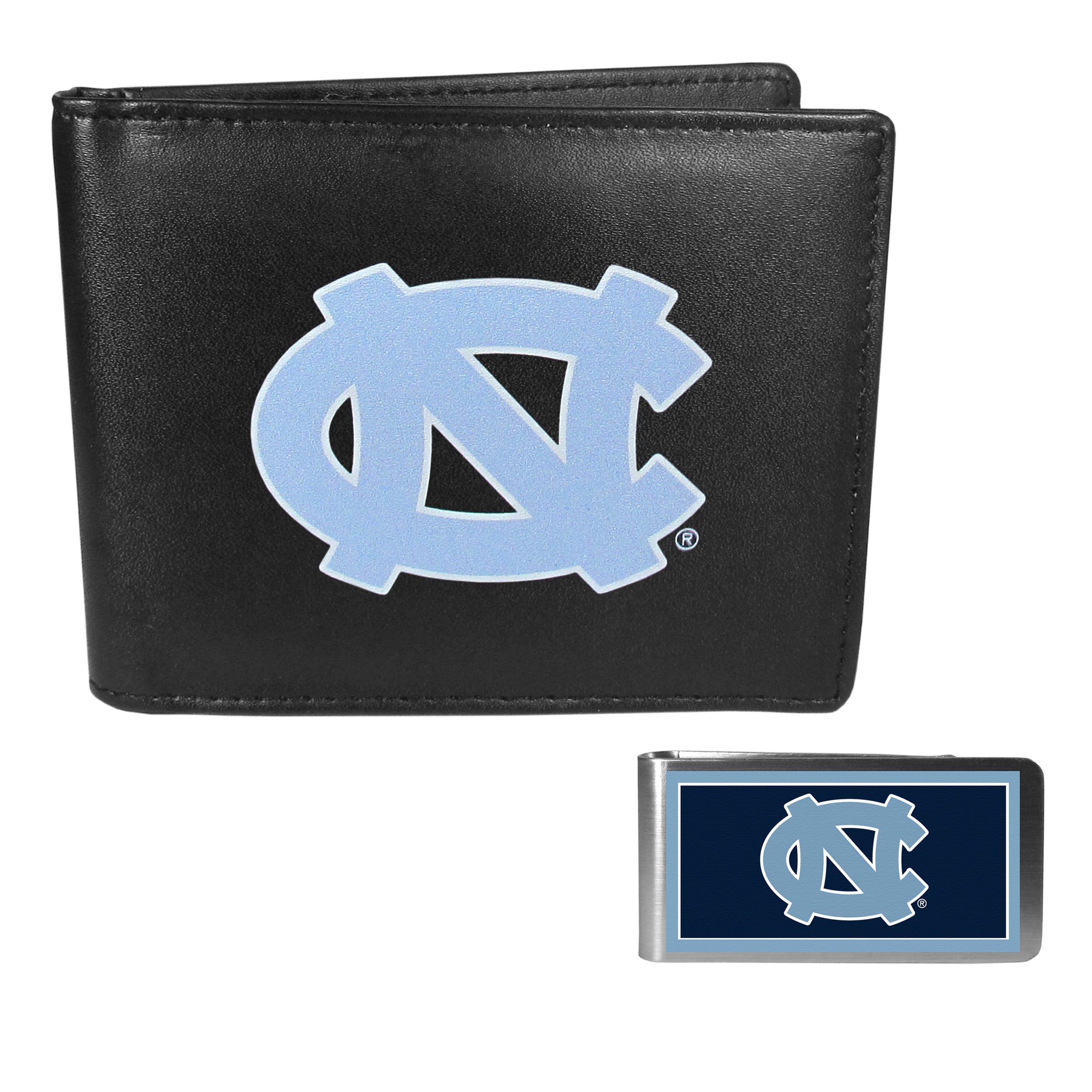 N. Carolina Tar Heels Leather Bi-fold Wallet & Color Money Clip