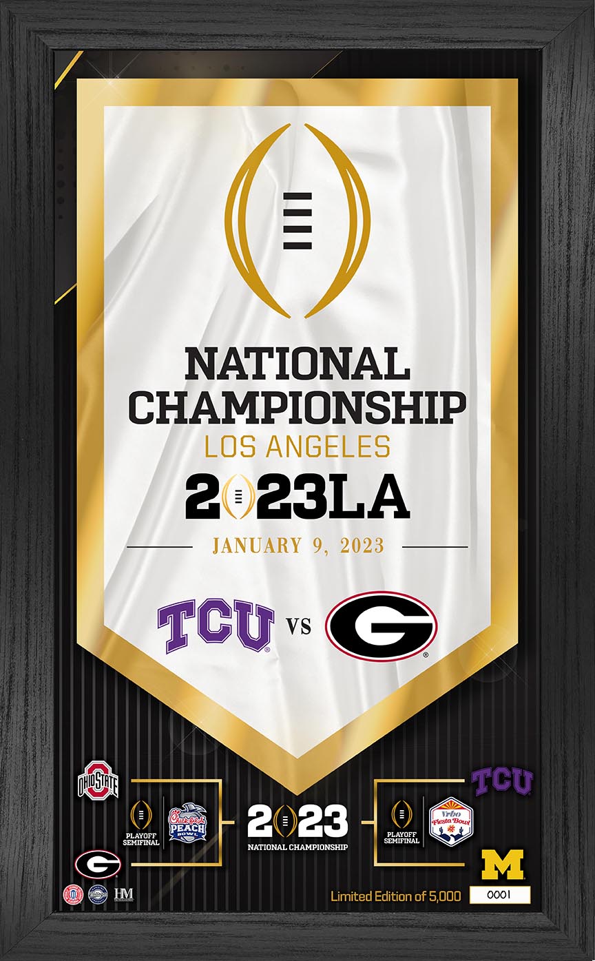 Georgia Bulldogs vs TCU Horned Frogs 2023 CFP National Championship Game Banner Frame - Sports Collectibles, Sports Memorabilia, Sports Fan Shop, Sports Gifts