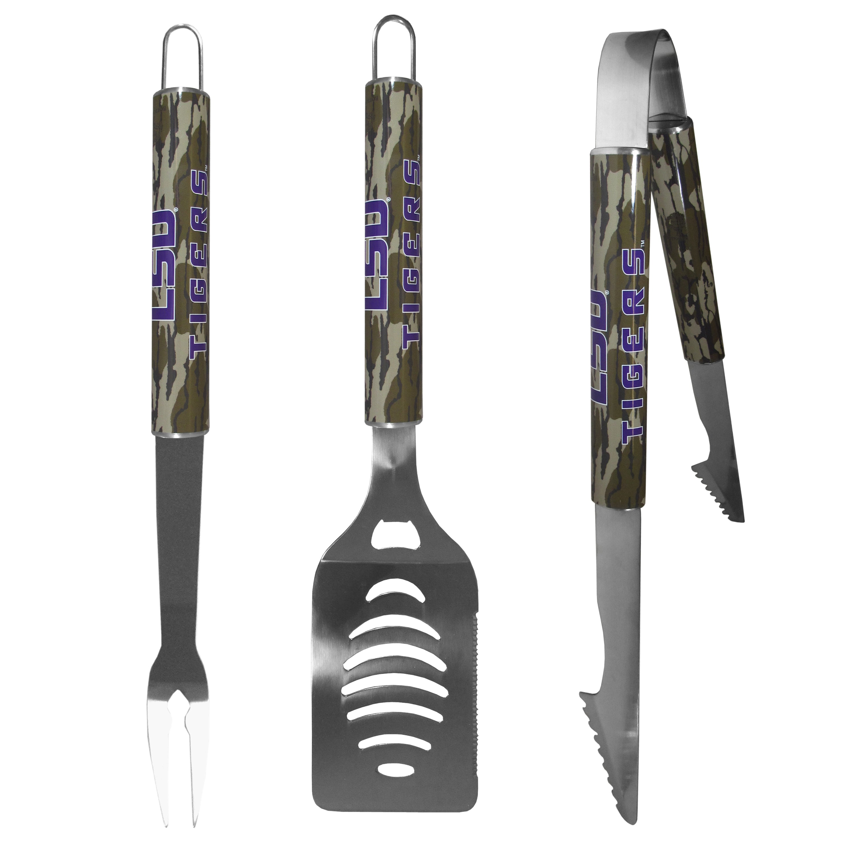 LSU Tigers 3 pc BBQ Set w/Mossy Oak Camo