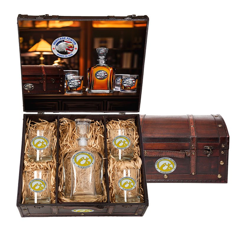 University of Iowa Capitol Decanter Chest Set - Sports Gifts, Sports Memorabilia, Sports Collectibles, Fan Shop