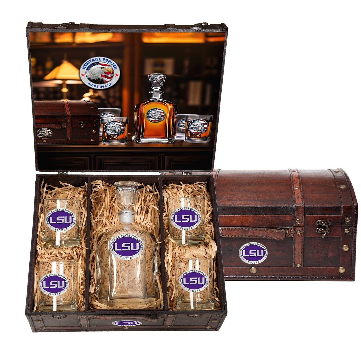 Lousiana State University Capitol Decanter Chest Set - Sports Gifts, Sports Memorabilia, Sports Collectibles, Fan Shop
