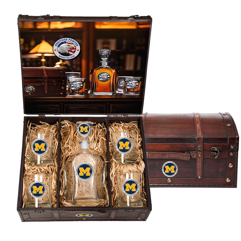 University of Michigan Capitol Decanter Chest Set - Sports Gifts, Sports Memorabilia, Sports Collectibles, Fan Shop