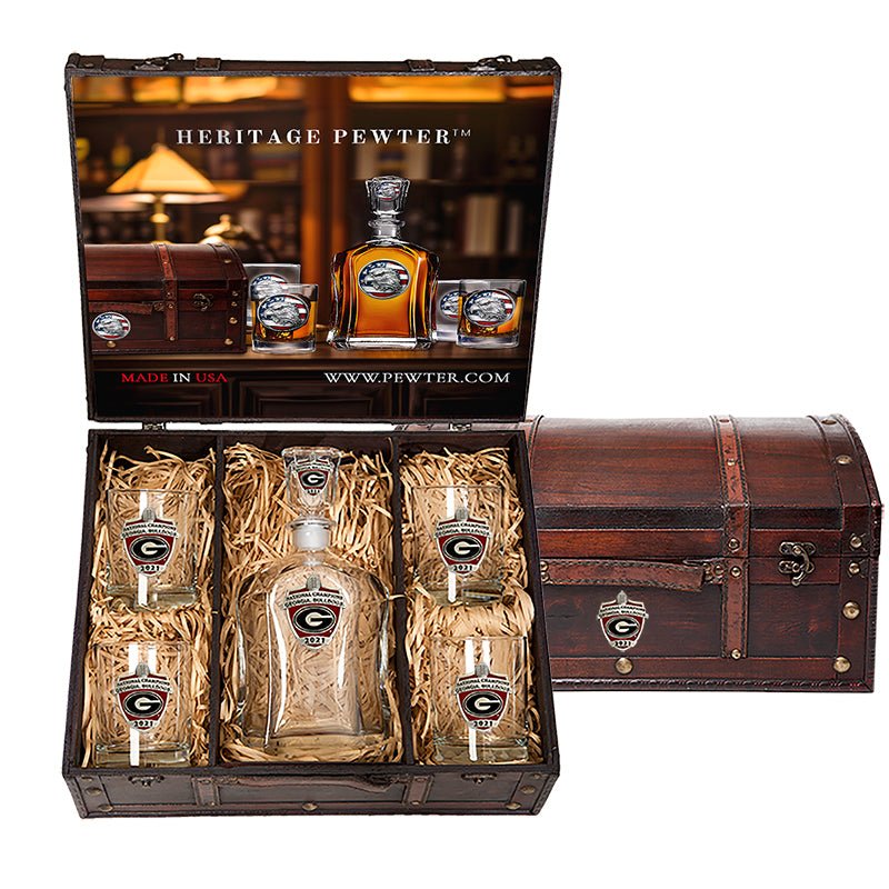 2021 Georgia Official Champion Logo Capitol Decanter Chest Set - Sports Gifts, Sports Memorabilia, Sports Collectibles, Fan Shop