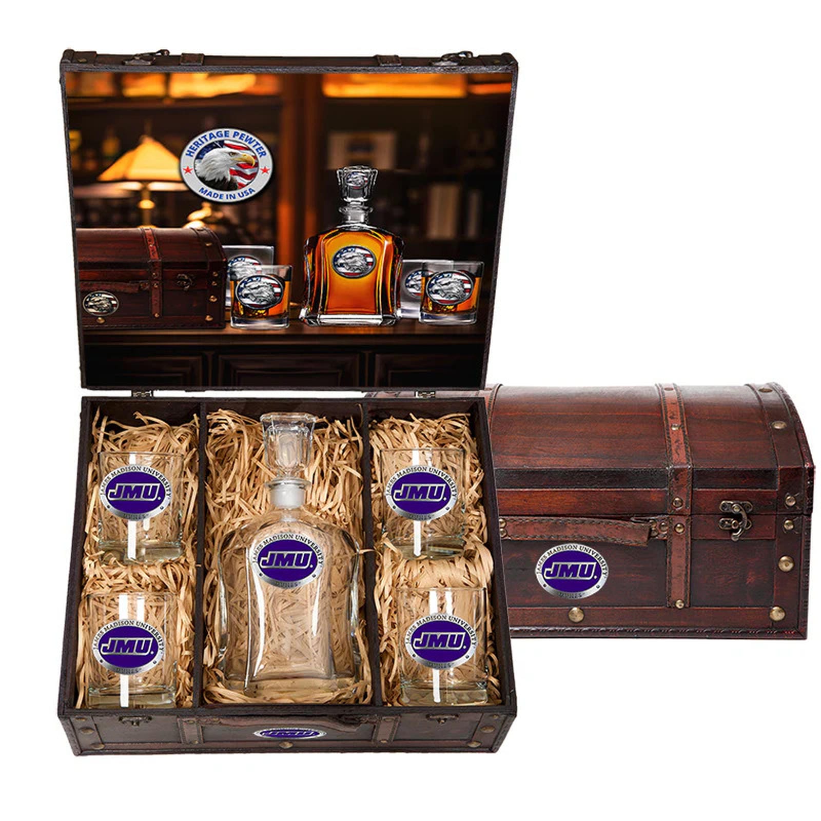 James Madison University Capitol Decanter Chest Set - Sports Gifts, Sports Memorabilia, Sports Collectibles, Fan Shop