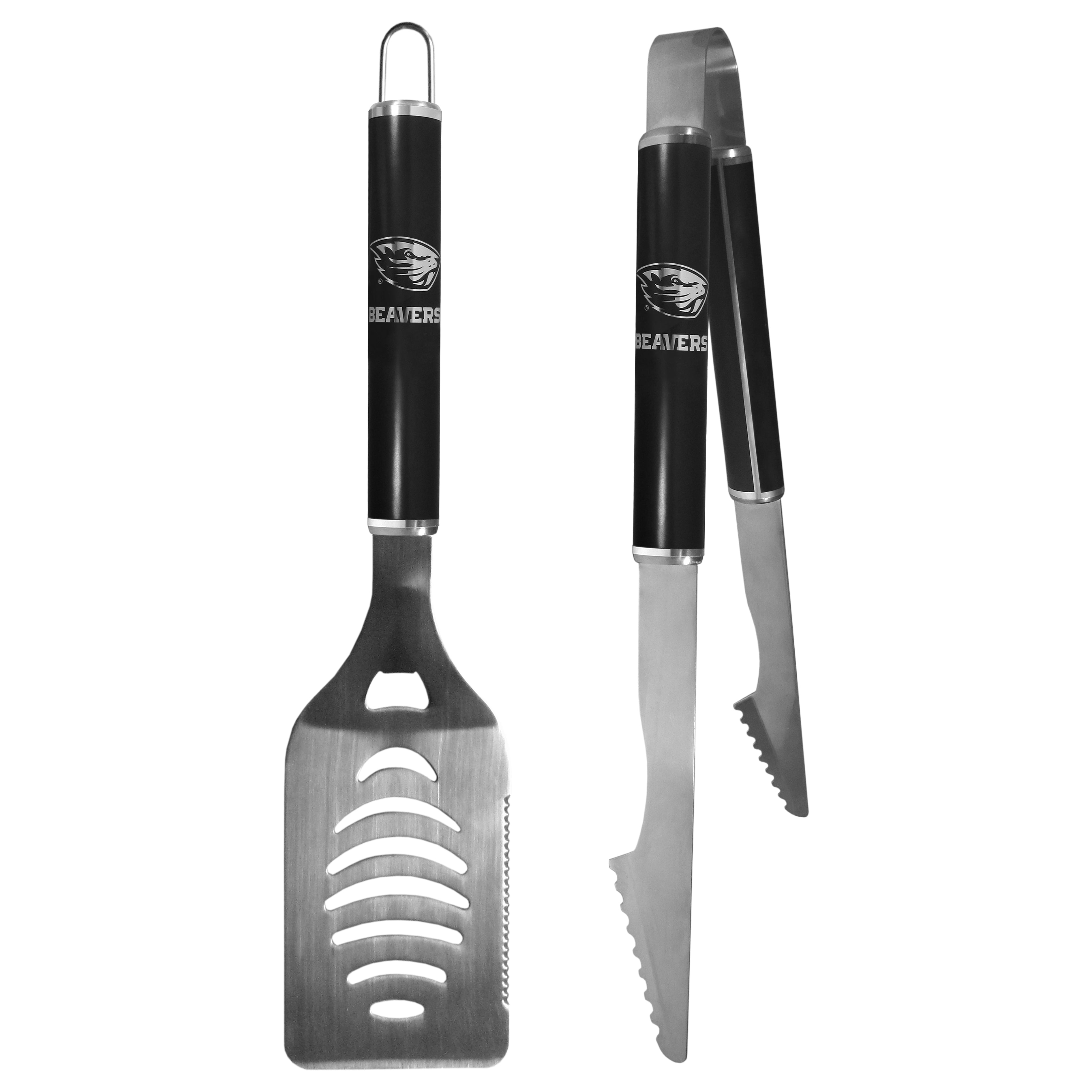 Oregon St. Beavers 2 pc Black Steel Tailgate BBQ Set