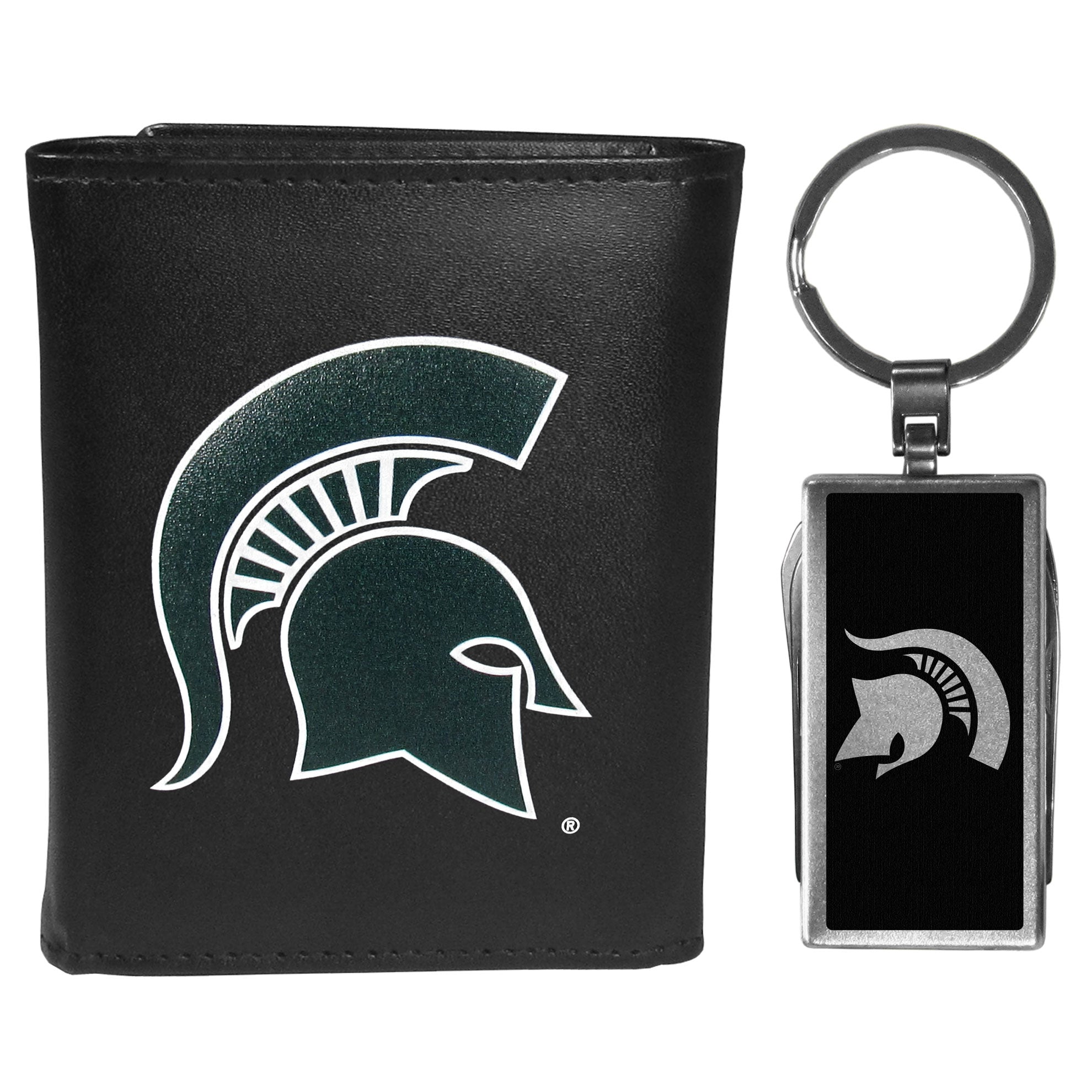Michigan St. Spartans Tri-fold Wallet & Multitool Key Chain, Black