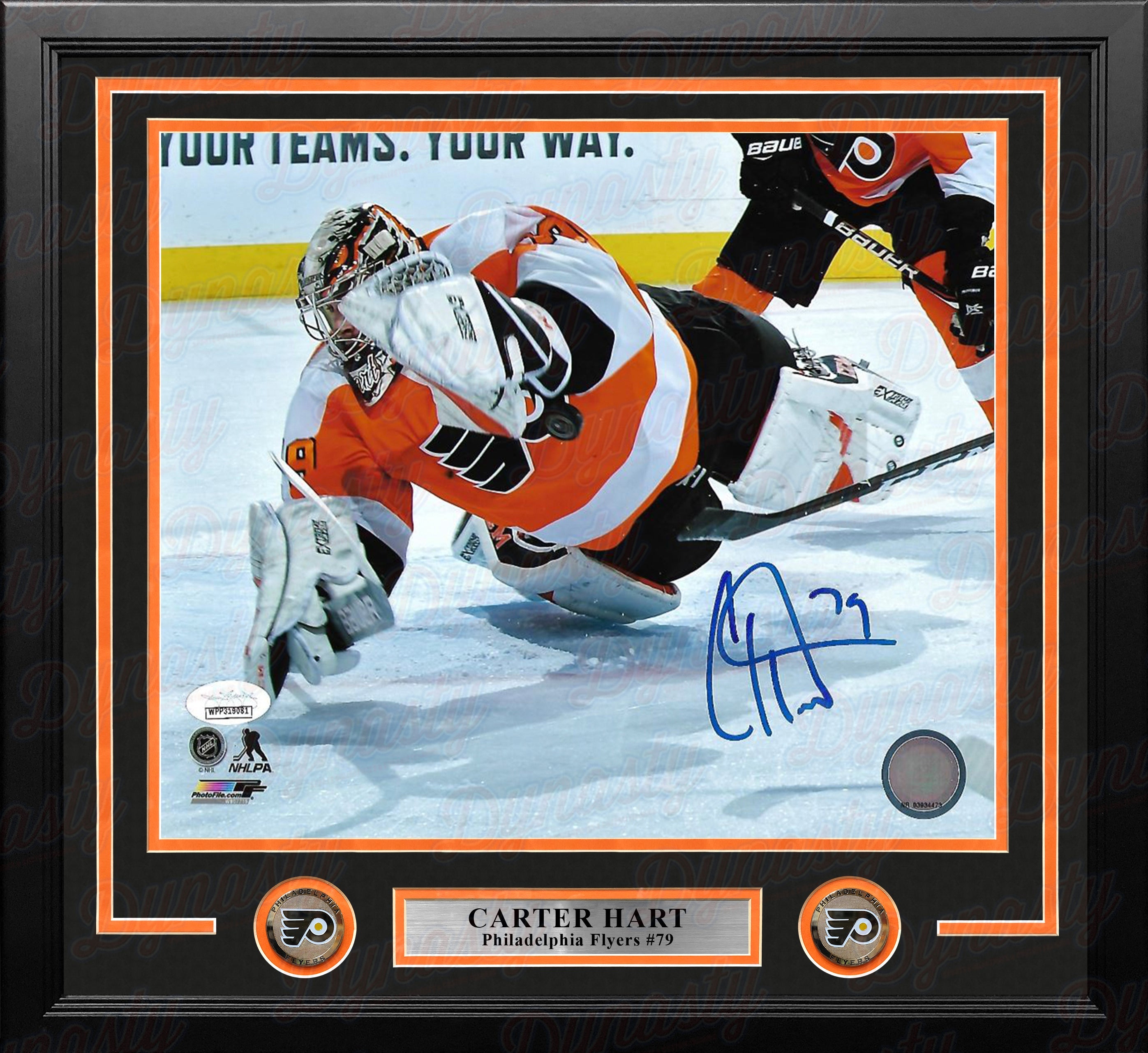 Carter Hart Philadelphia Flyers Diving Save vs. Canucks Autographed Framed Hockey Photo - Sports Collectibles, Sports Memorabilia, Sports Fan Shop, Sports Gifts