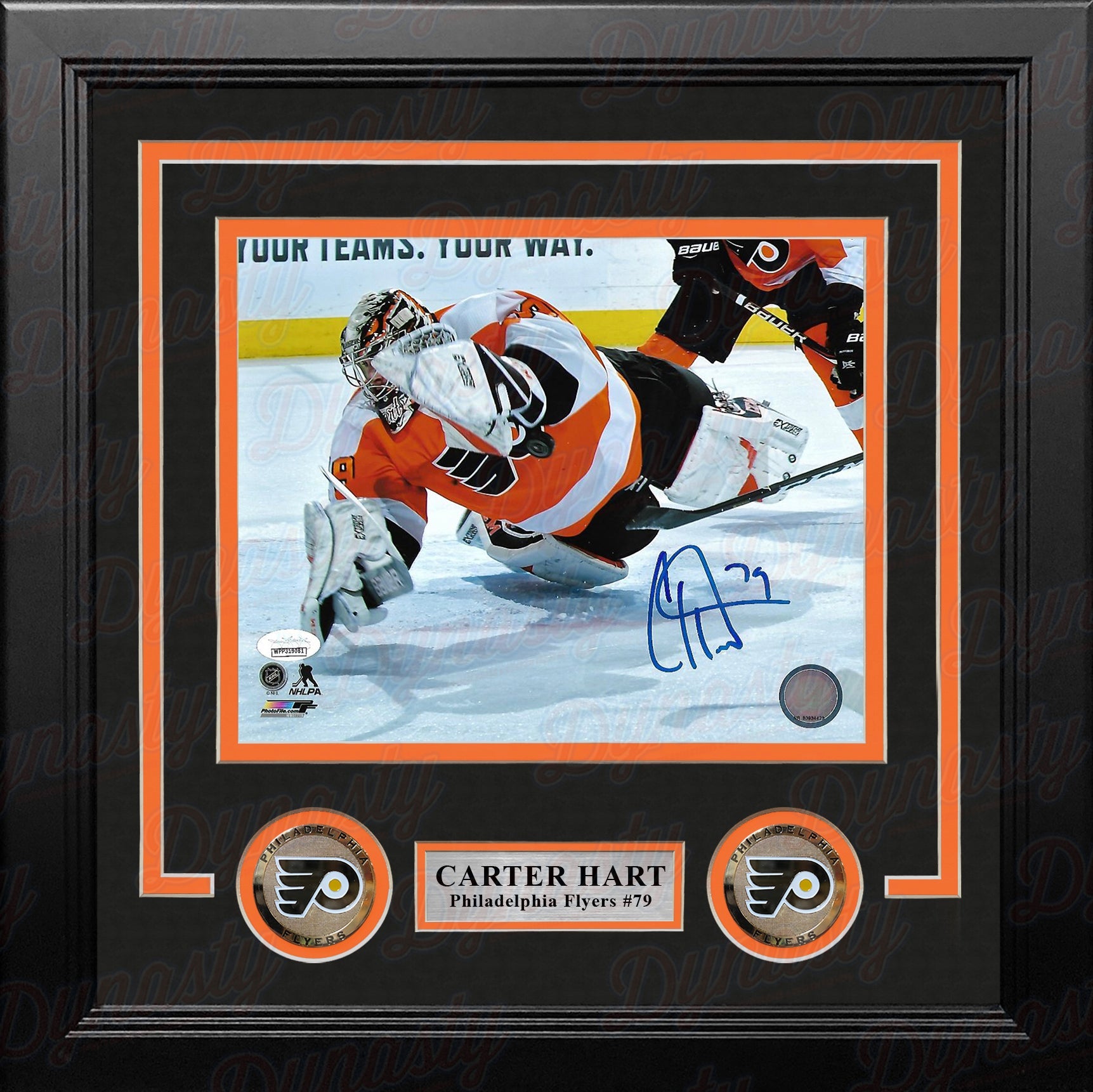 Carter Hart Philadelphia Flyers Diving Save vs. Canucks Autographed Framed Hockey Photo - Sports Collectibles, Sports Memorabilia, Sports Fan Shop, Sports Gifts