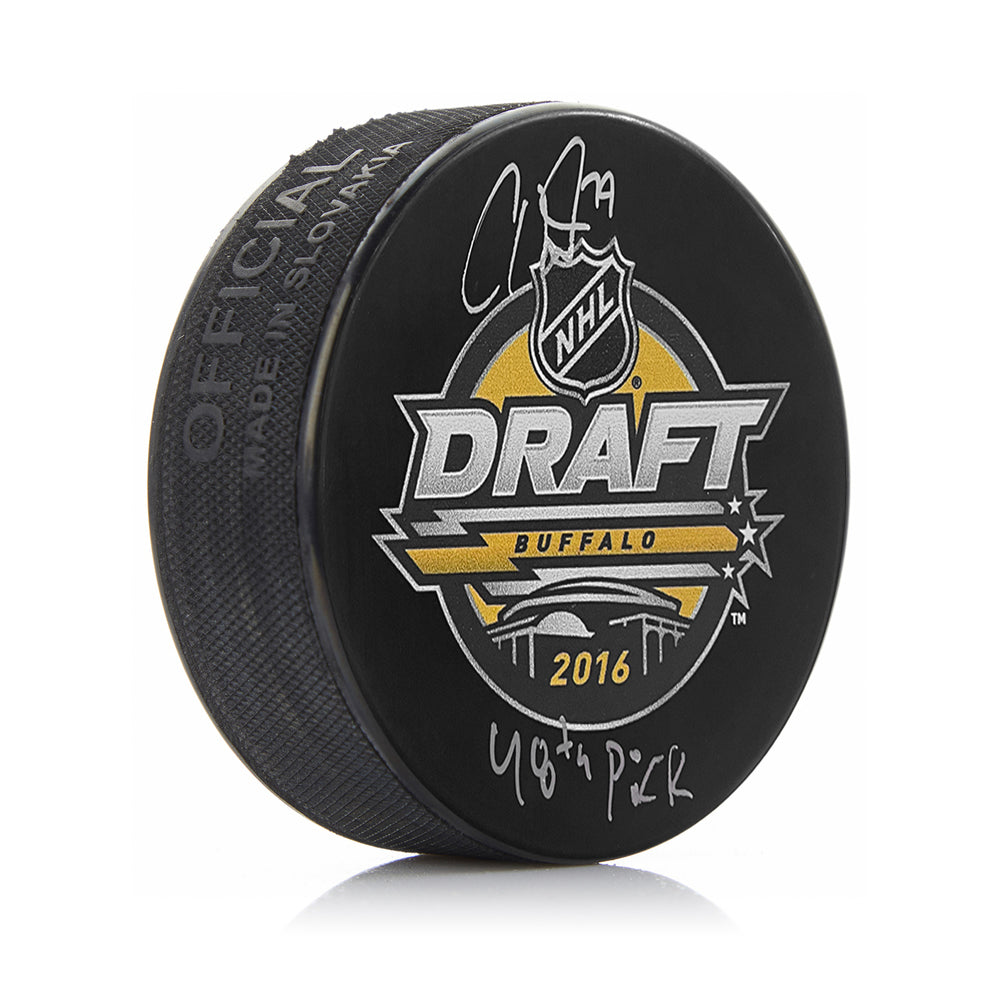 Carter Hart Philadelphia Flyers Autographed 2016 NHL Hockey Draft Puck with 48th Pick Inscription - Sports Collectibles, Sports Memorabilia, Sports Fan Shop, Sports Gifts