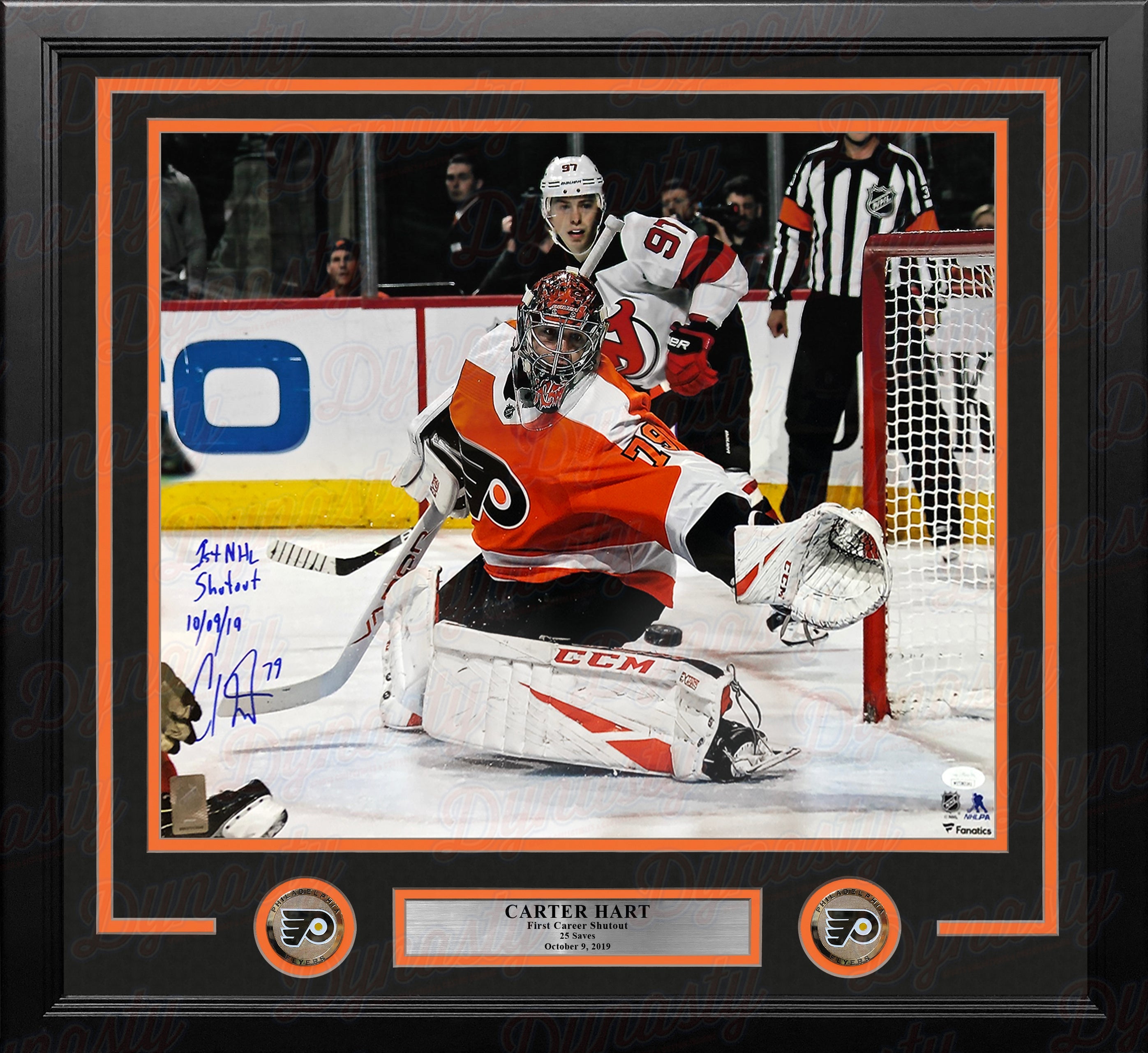 Carter Hart Philadelphia Flyers First Career Shutout Autographed Framed Hockey Photo - Sports Collectibles, Sports Memorabilia, Sports Fan Shop, Sports Gifts