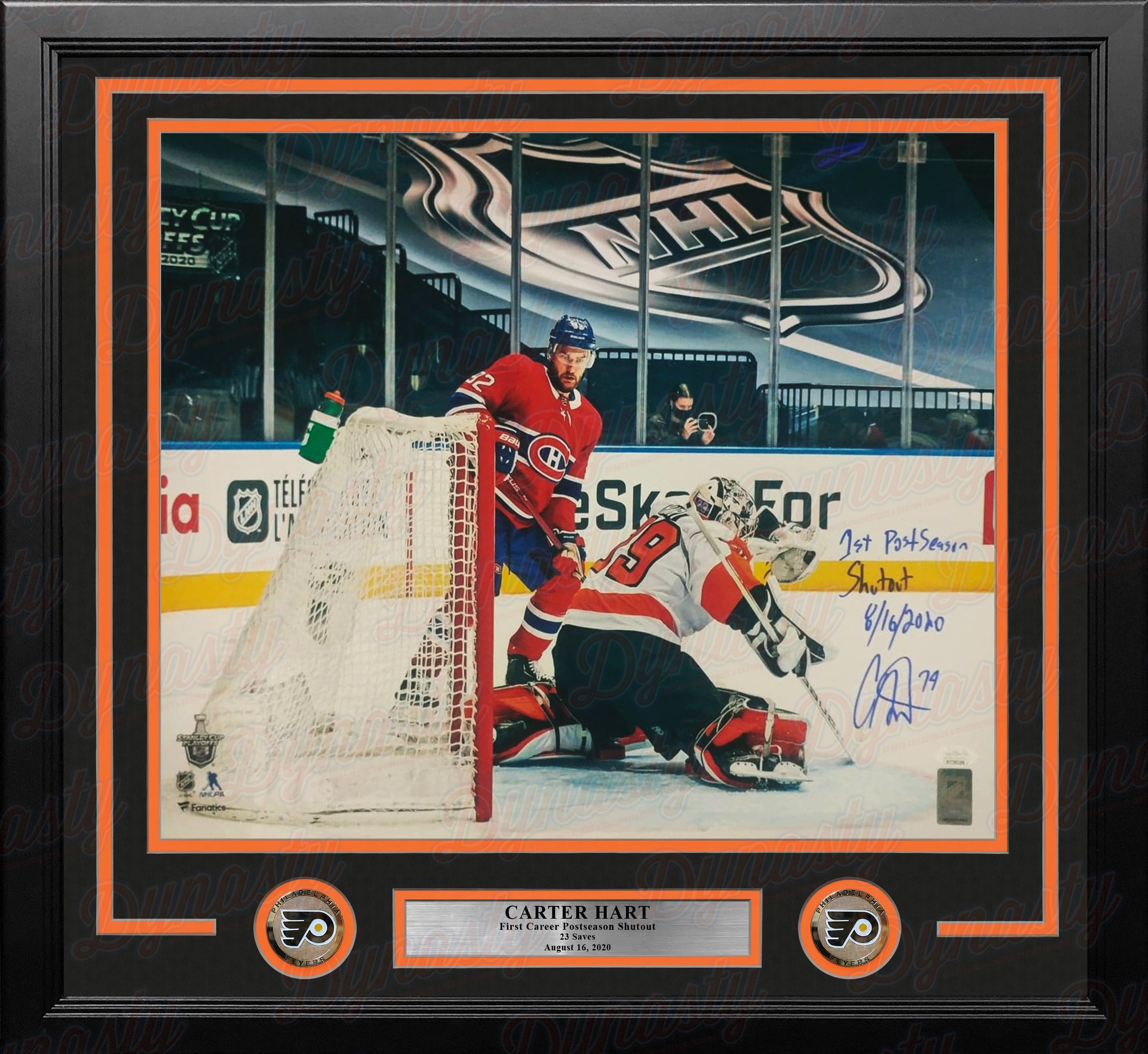 Carter Hart First Career Playoff Shutout Philadelphia Flyers Autographed Framed Hockey Photo - Sports Collectibles, Sports Memorabilia, Sports Fan Shop, Sports Gifts