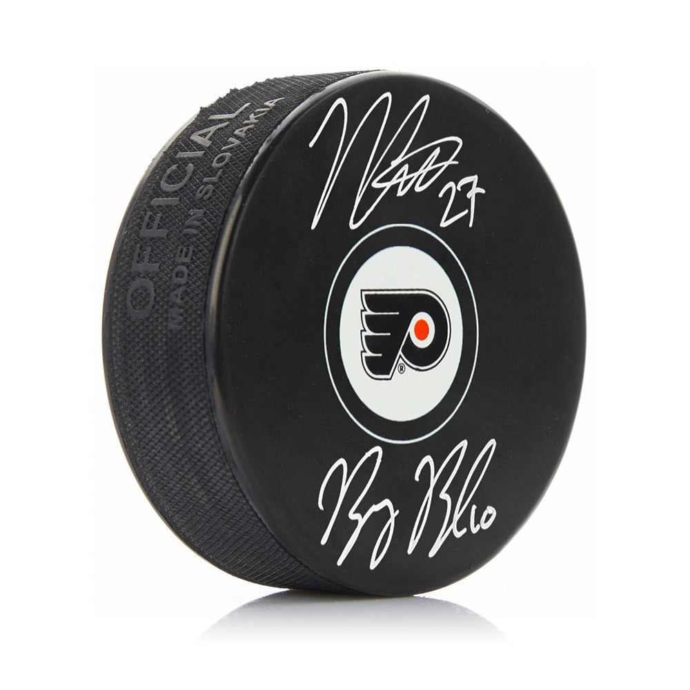 Noah Cates & Bobby Brink Autographed Philadelphia Flyers Hockey Logo Puck - Sports Collectibles, Sports Memorabilia, Sports Fan Shop, Sports Gifts