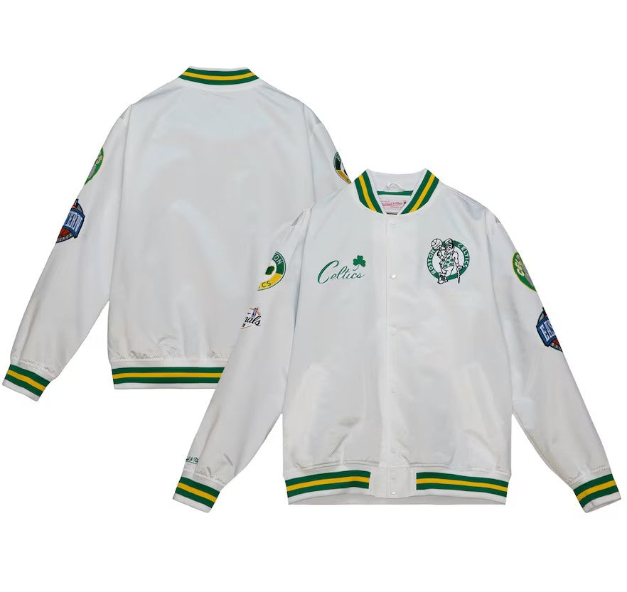 Boston Celtics Mitchell & Ness White City Collection Lightweight Satin Full-Snap Jacket - Sports Collectibles, Sports Memorabilia, Sports Fan Shop, Sports Gifts