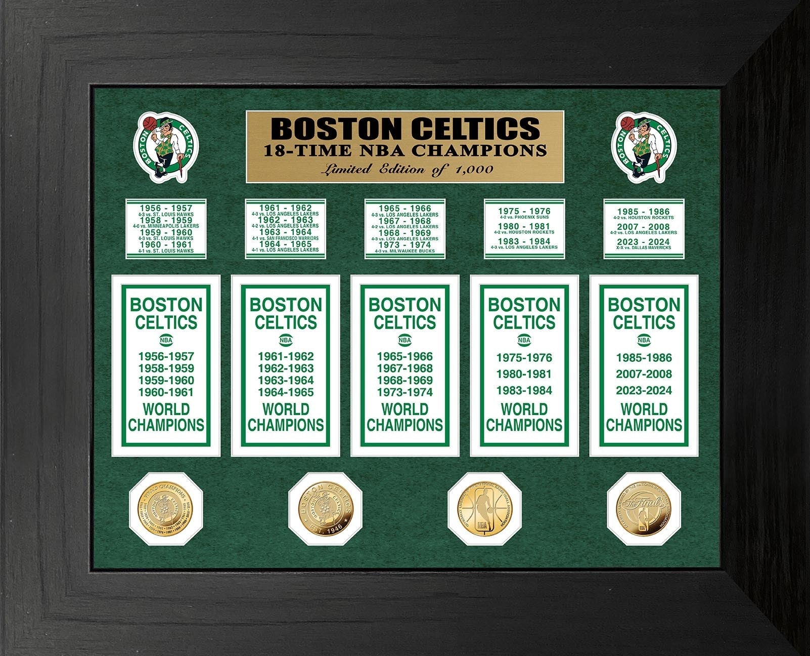 Boston Celtics Deluxe 18-Time NBA Champions Banner Collection Gold Coin Photo Mint - Sports Collectibles, Sports Memorabilia, Sports Fan Shop, Sports Gifts