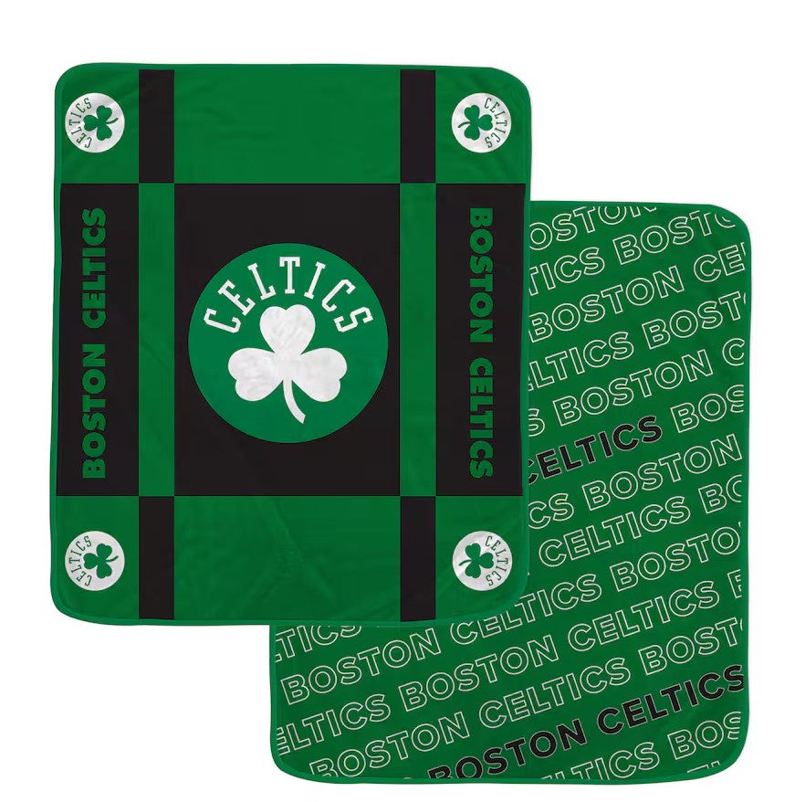 Boston Celtics Pegasus 60” x 70” Reverse Block Wordmark Double-Sided Blanket - Sports Collectibles, Sports Memorabilia, Sports Fan Shop, Sports Gifts