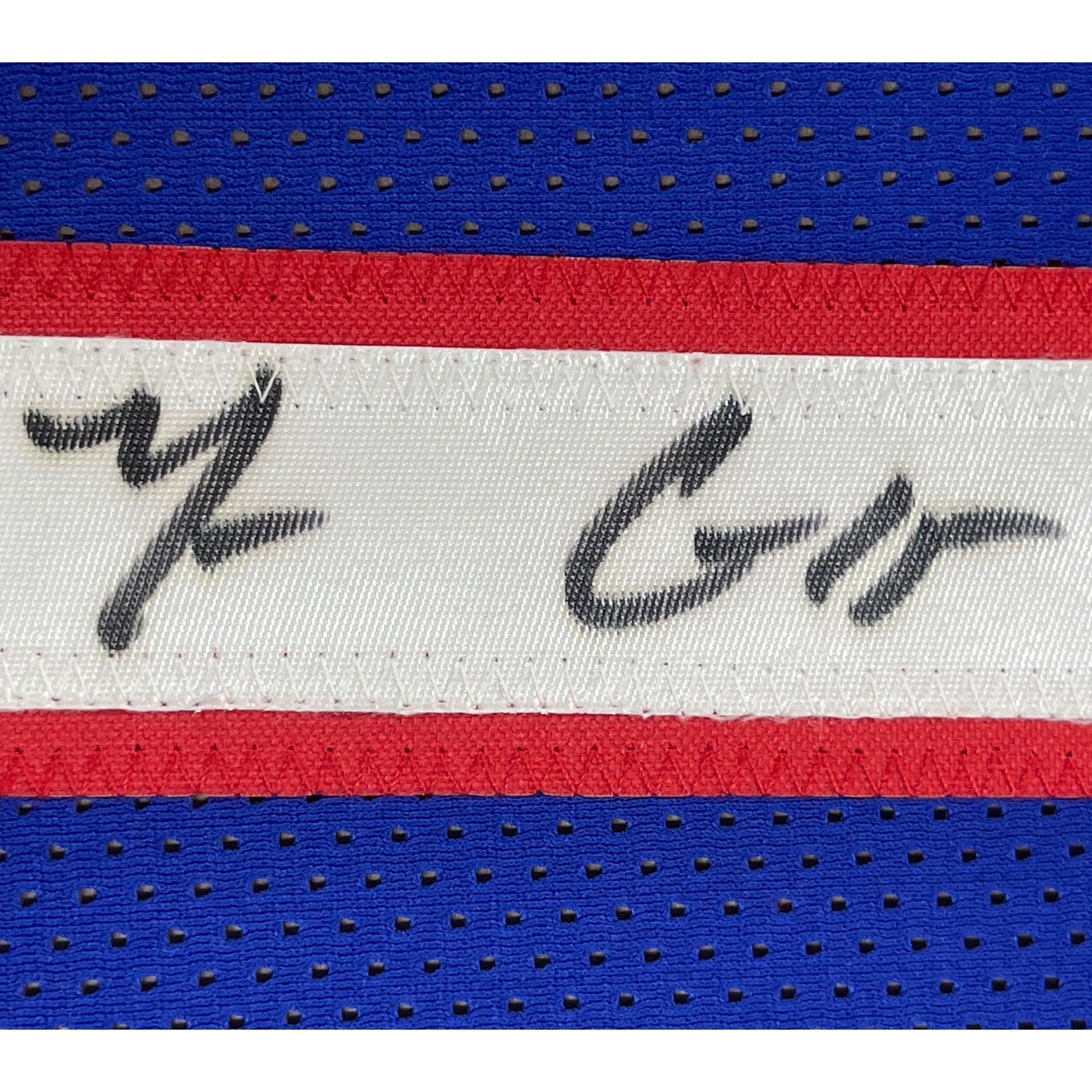 Framed Autographed/Signed Mario Chalmers 35x39 Kansas Blue College Basketball Jersey JSA COA