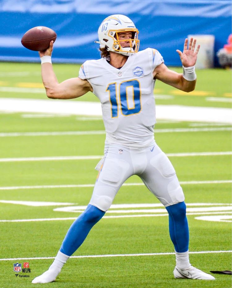 Justin Herbert in Action Los Angeles Chargers 8" x 10" Football Photo - Sports Collectibles, Sports Memorabilia, Sports Fan Shop, Sports Gifts