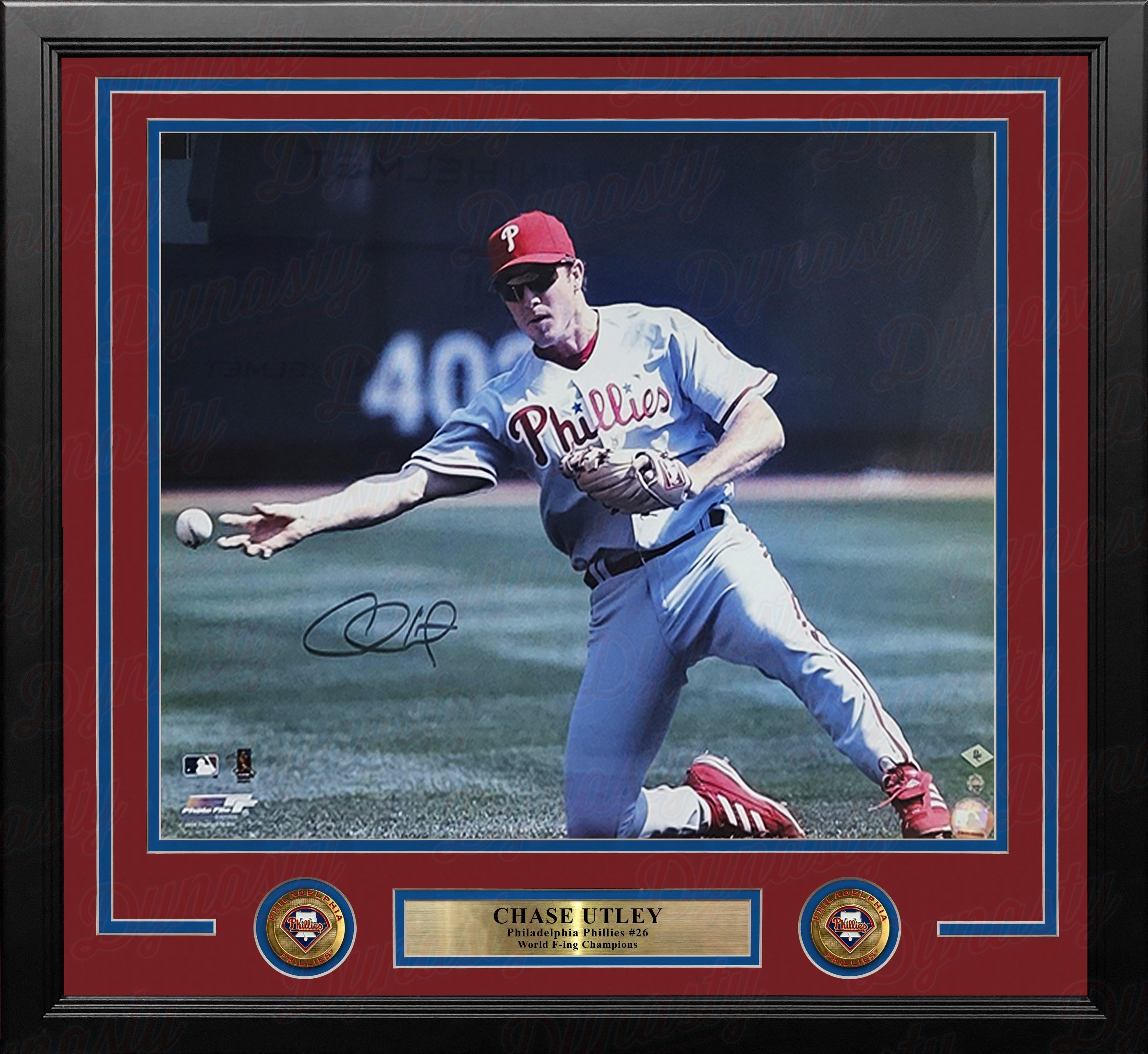 Chase Utley Throwing Action Philadelphia Phillies Autographed 16" x 20" Framed Baseball Photo - Sports Collectibles, Sports Memorabilia, Sports Fan Shop, Sports Gifts