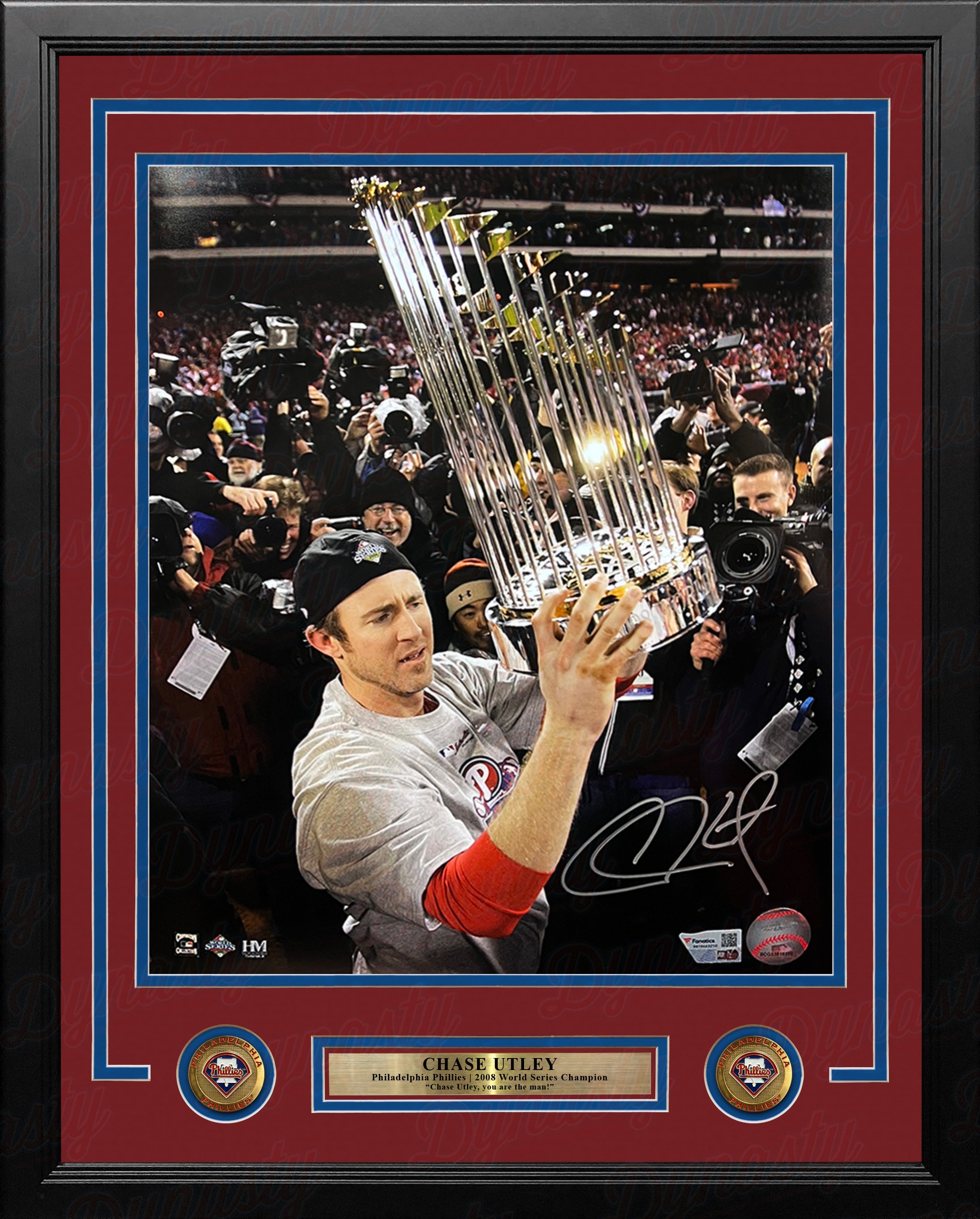 Chase Utley 2008 World Series Trophy Philadelphia Phillies Autographed 11" x 14" Framed Baseball Photo - Sports Collectibles, Sports Memorabilia, Sports Fan Shop, Sports Gifts