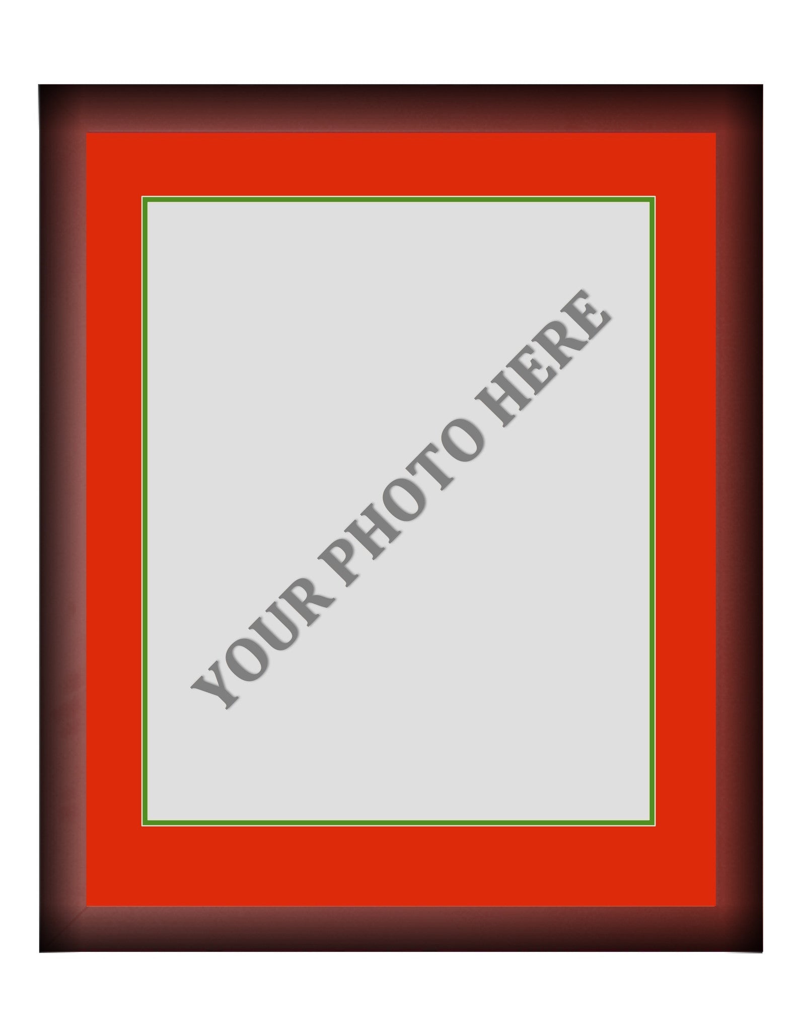 Frame Kit - Cherry Wood Frame | Red Matting | Green Trim - Sports Collectibles, Sports Memorabilia, Sports Fan Shop, Sports Gifts