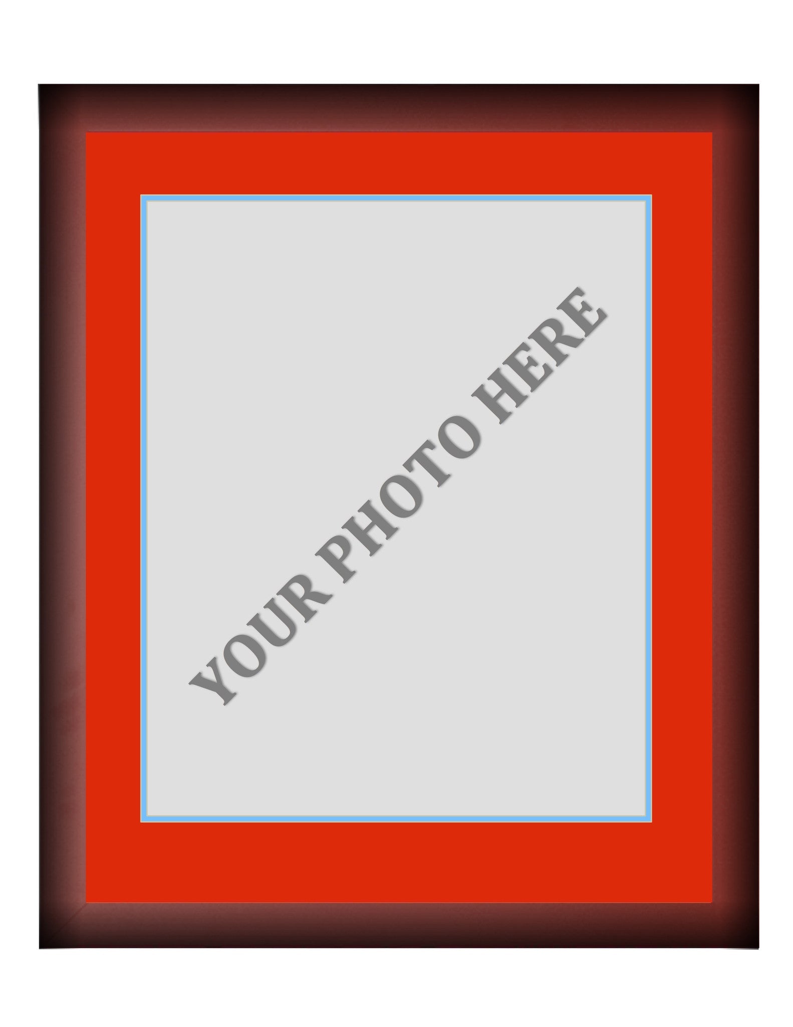 Frame Kit - Cherry Wood Frame | Red Matting | Light Blue Trim - Sports Collectibles, Sports Memorabilia, Sports Fan Shop, Sports Gifts