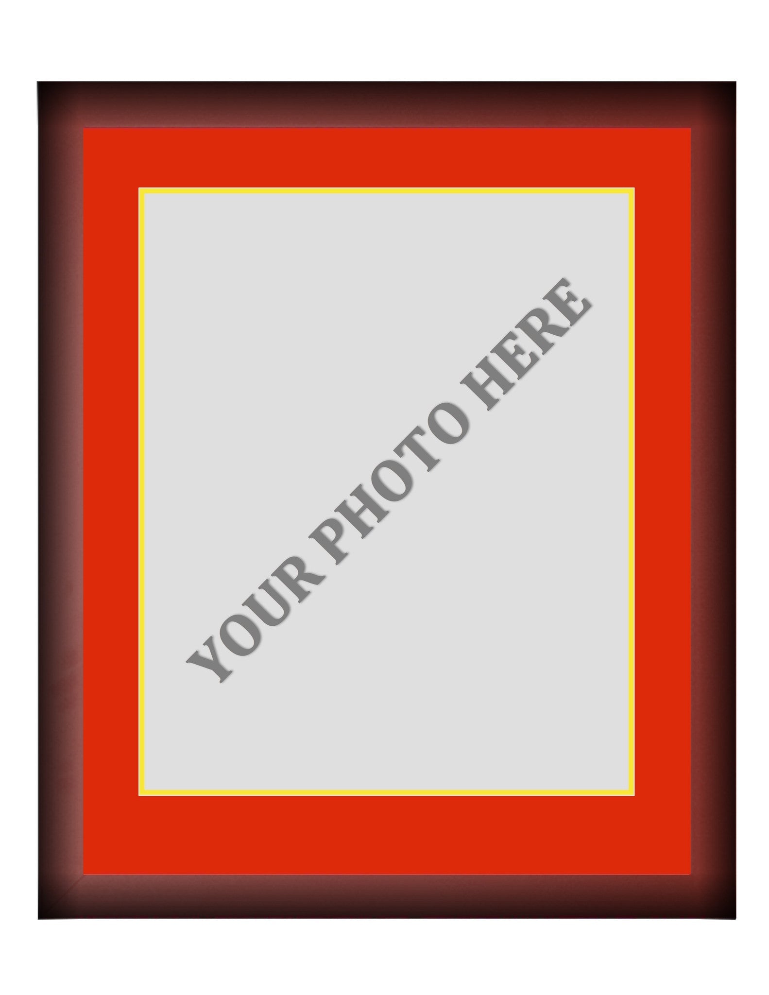 Frame Kit - Cherry Wood Frame | Red Matting | Yellow Trim - Sports Collectibles, Sports Memorabilia, Sports Fan Shop, Sports Gifts