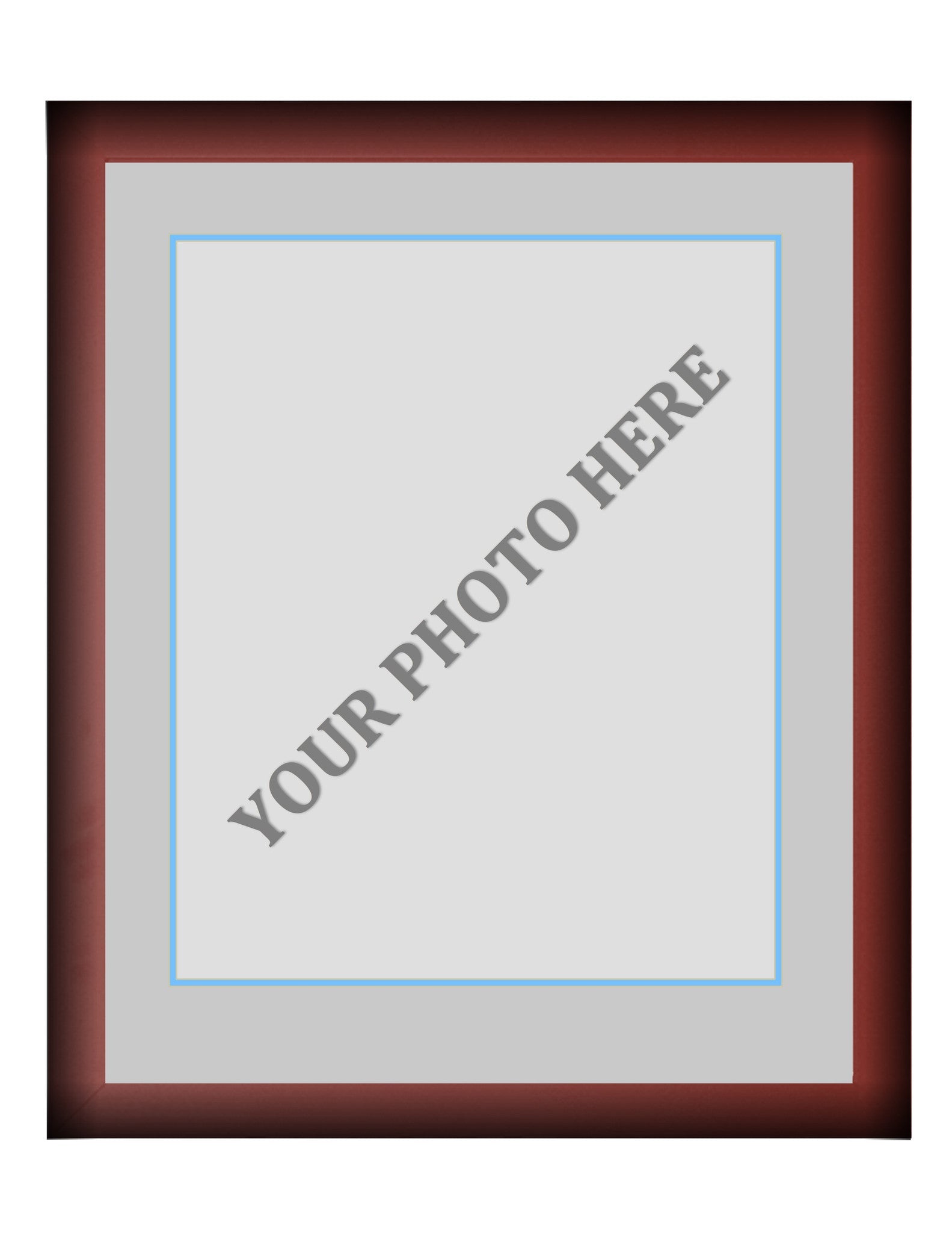 Frame Kit - Cherry Wood Frame | Silver Matting | Light Blue Trim - Sports Collectibles, Sports Memorabilia, Sports Fan Shop, Sports Gifts