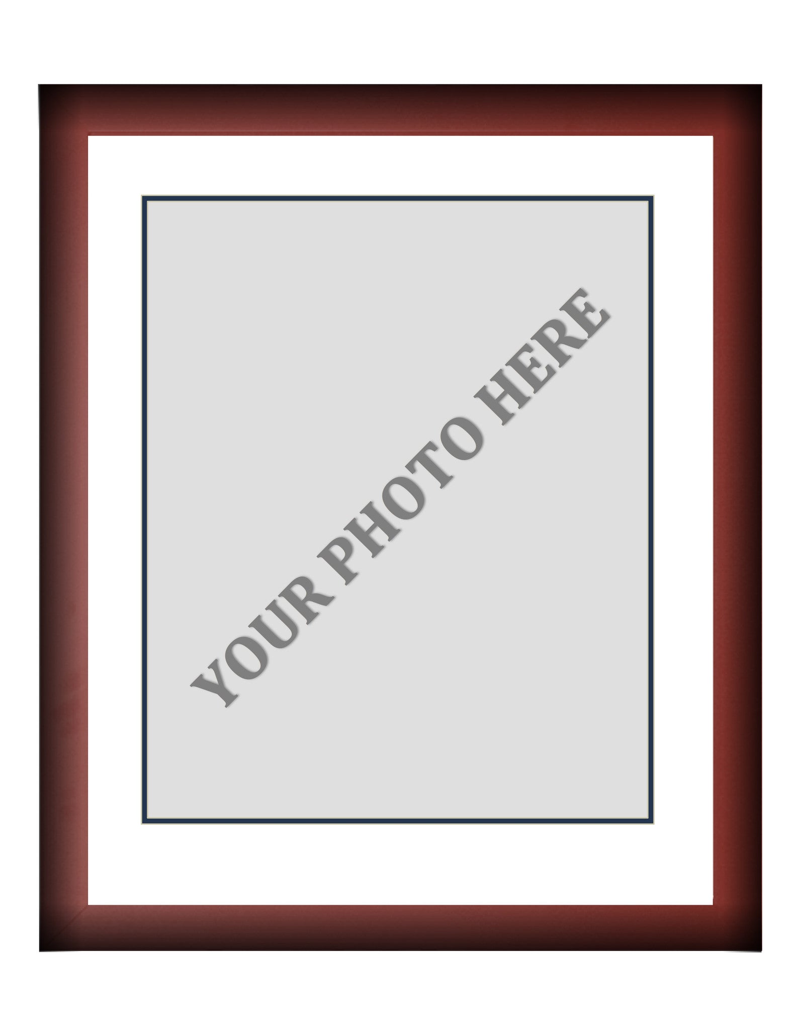 Frame Kit - Cherry Wood Frame | White Matting | Dark Blue Trim - Sports Collectibles, Sports Memorabilia, Sports Fan Shop, Sports Gifts