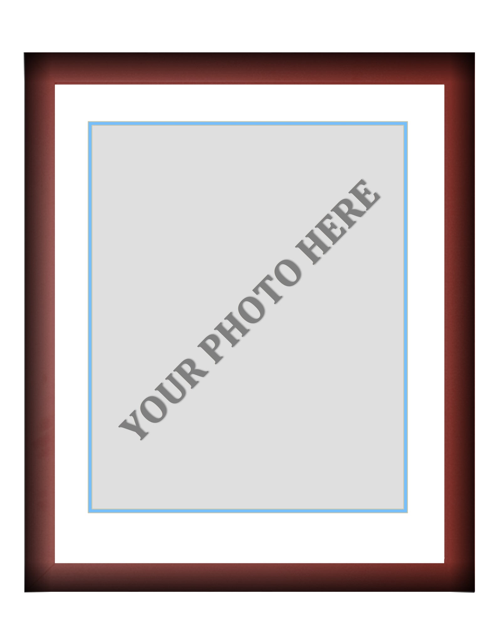 Frame Kit - Cherry Wood Frame | White Matting | Light Blue Trim - Sports Collectibles, Sports Memorabilia, Sports Fan Shop, Sports Gifts