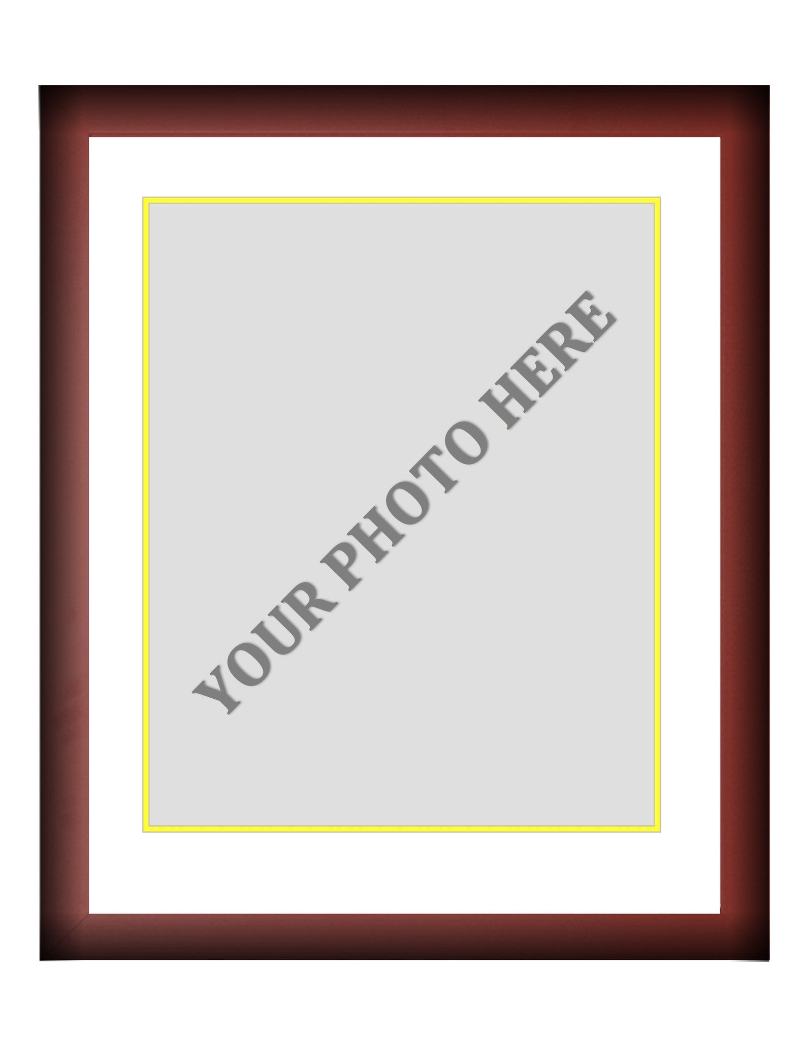 Frame Kit - Cherry Wood Frame | White Matting | Yellow Trim - Sports Collectibles, Sports Memorabilia, Sports Fan Shop, Sports Gifts