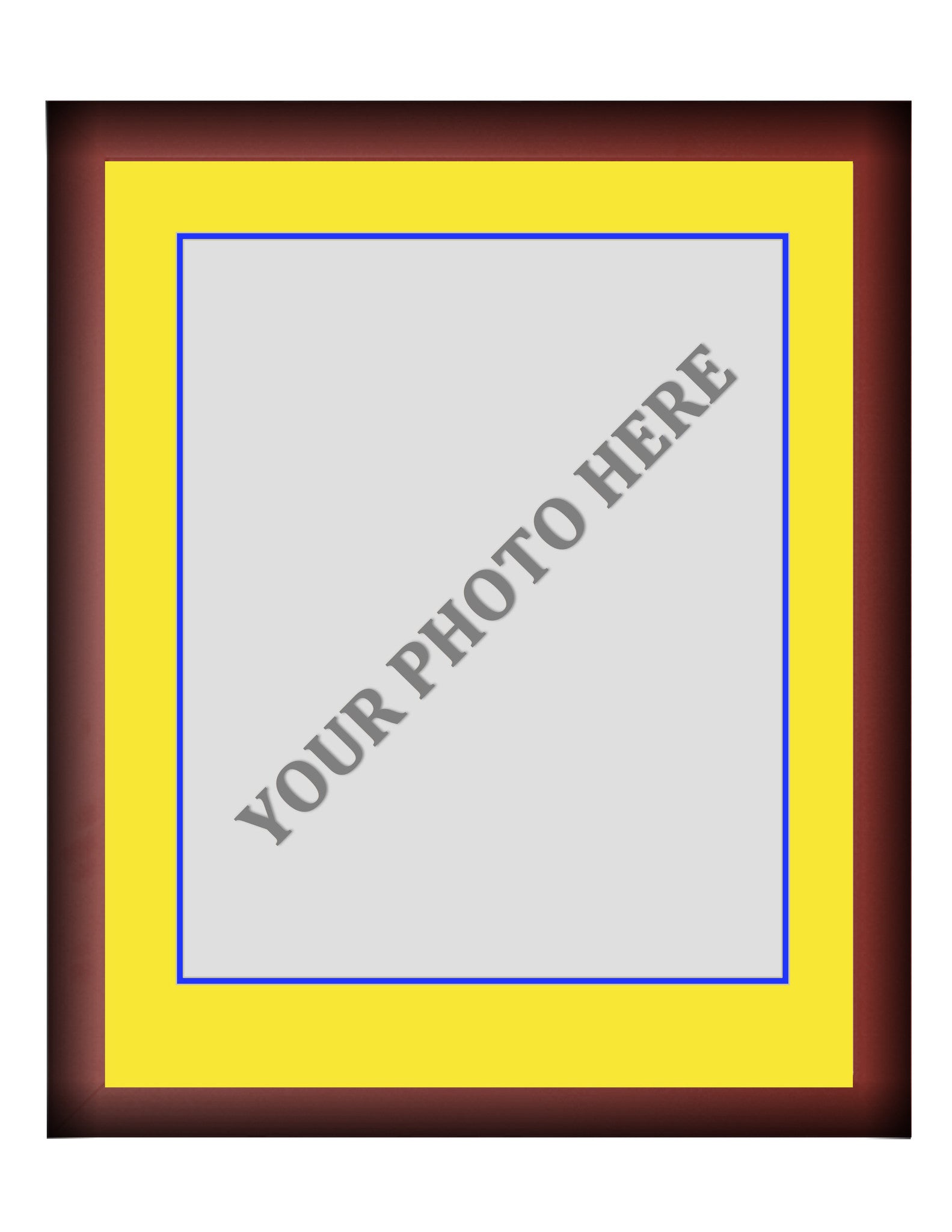 Frame Kit - Cherry Wood Frame | Yellow Matting | Blue Trim - Sports Collectibles, Sports Memorabilia, Sports Fan Shop, Sports Gifts