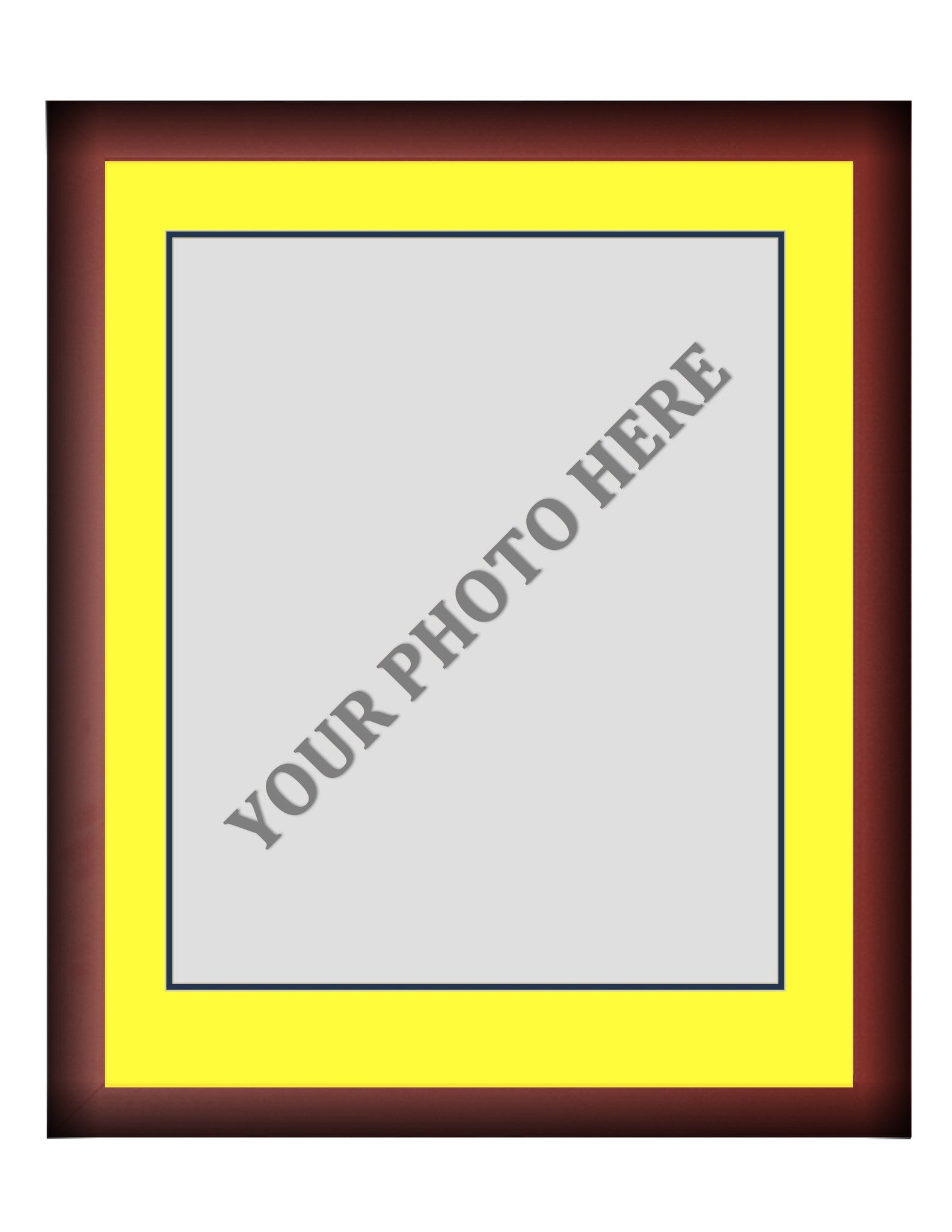 Frame Kit - Cherry Wood Frame | Yellow Matting | Dark Blue Trim - Sports Collectibles, Sports Memorabilia, Sports Fan Shop, Sports Gifts