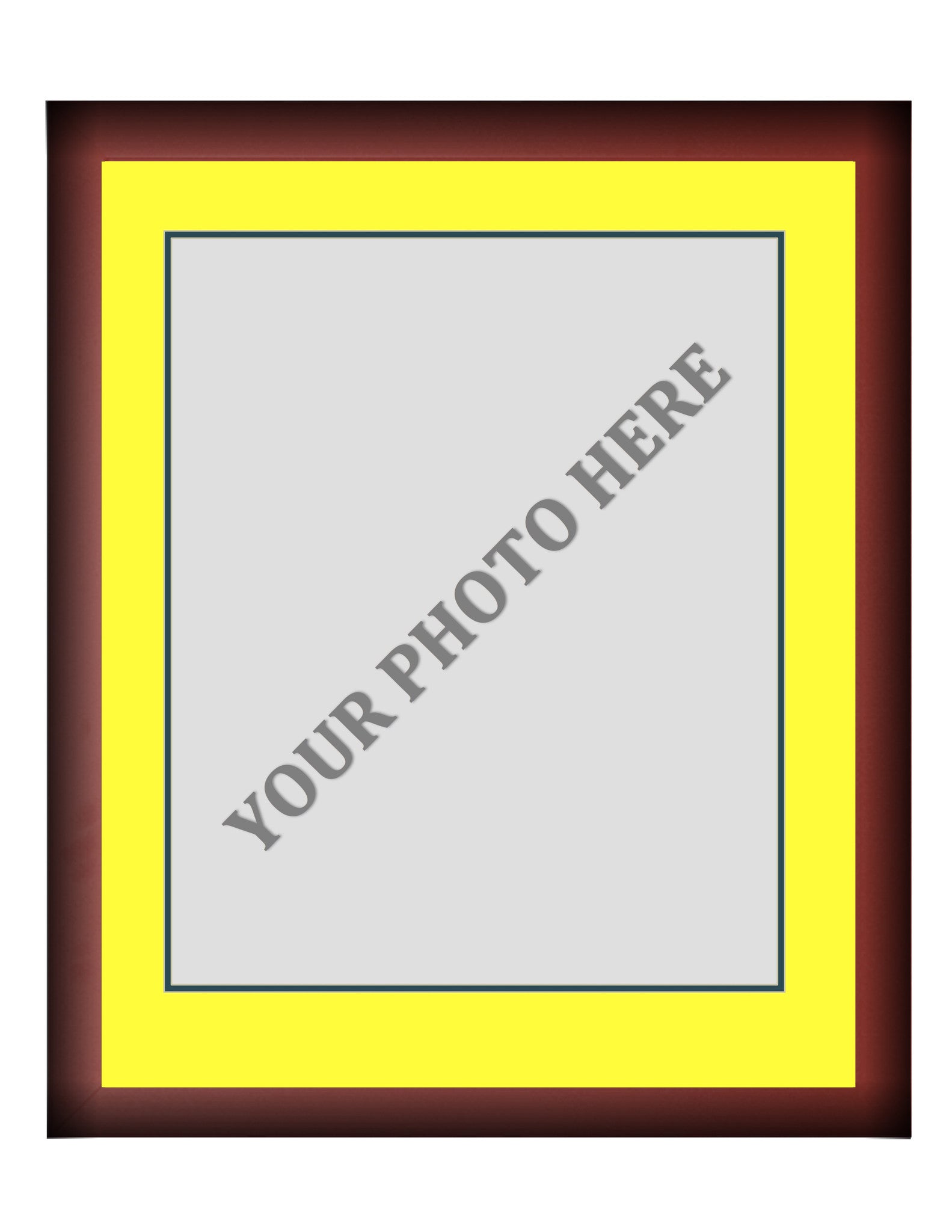 Frame Kit - Cherry Wood Frame | Yellow Matting | Dark Green Trim - Sports Collectibles, Sports Memorabilia, Sports Fan Shop, Sports Gifts