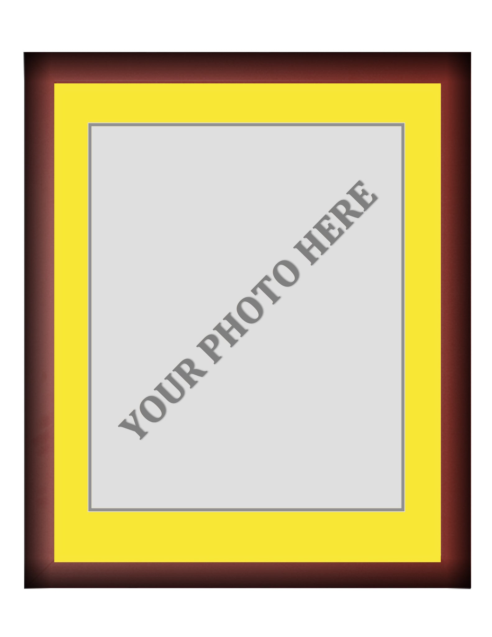 Frame Kit - Cherry Wood Frame | Yellow Matting | Gray Trim - Sports Collectibles, Sports Memorabilia, Sports Fan Shop, Sports Gifts