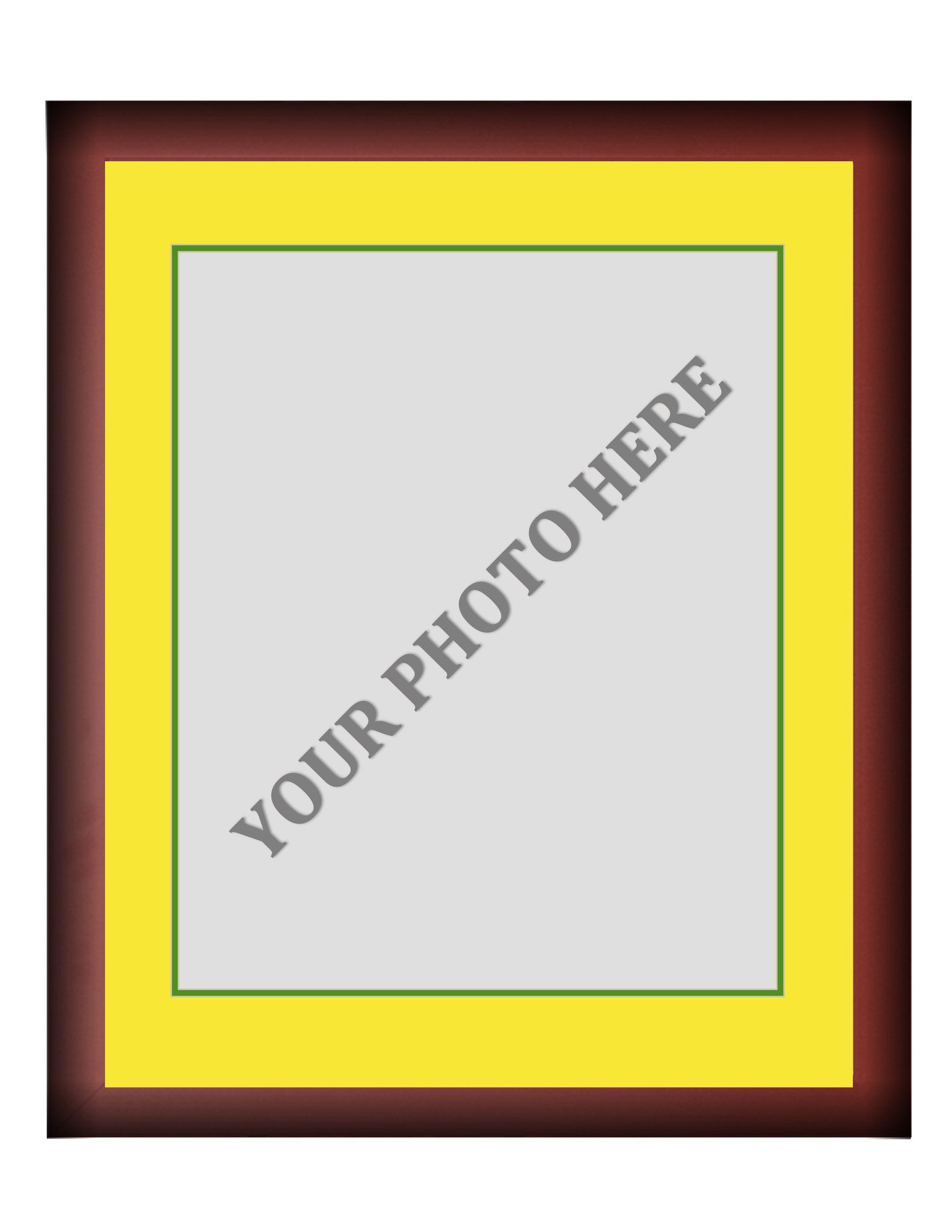 Frame Kit - Cherry Wood Frame | Yellow Matting | Green Trim - Sports Collectibles, Sports Memorabilia, Sports Fan Shop, Sports Gifts