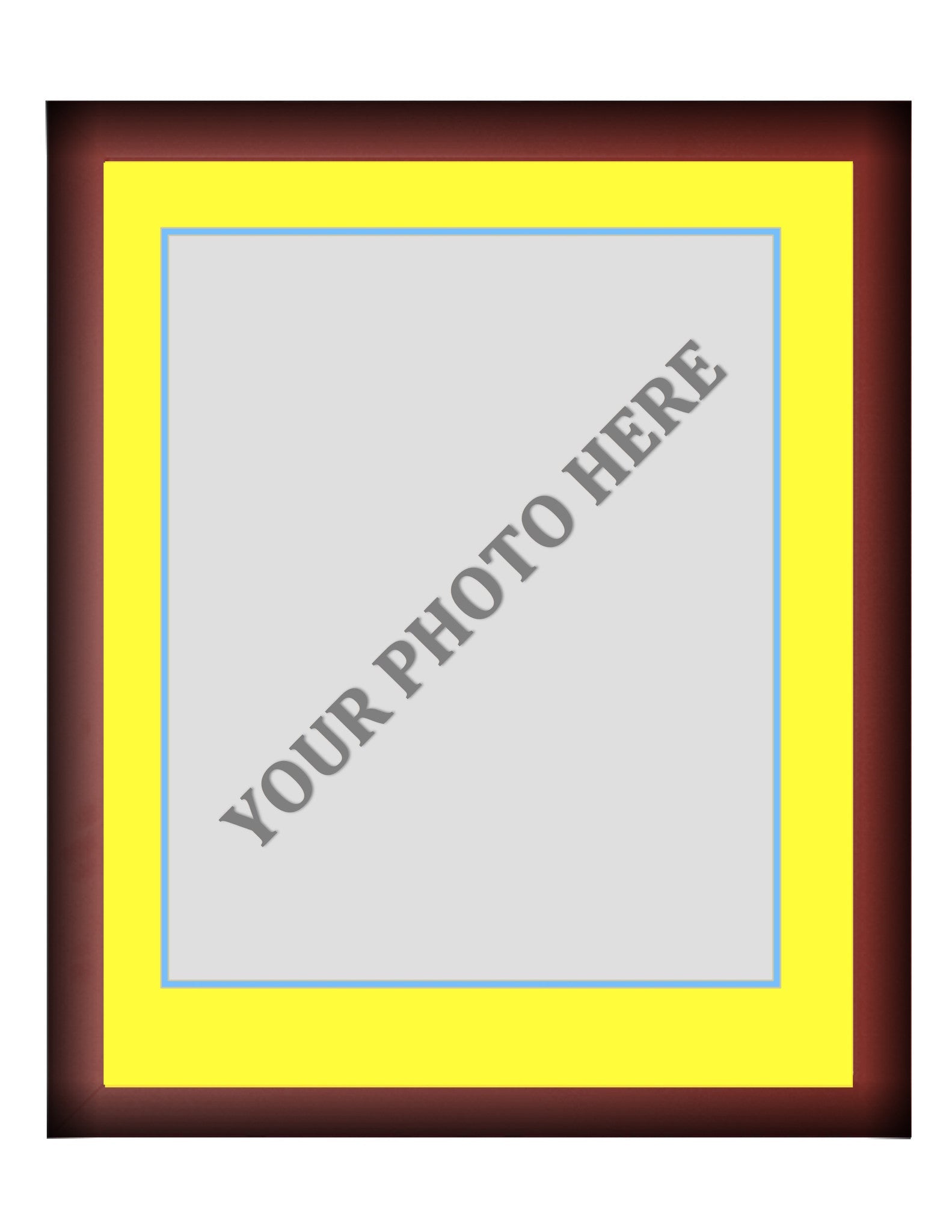 Frame Kit - Cherry Wood Frame | Yellow Matting | Light Blue Trim - Sports Collectibles, Sports Memorabilia, Sports Fan Shop, Sports Gifts