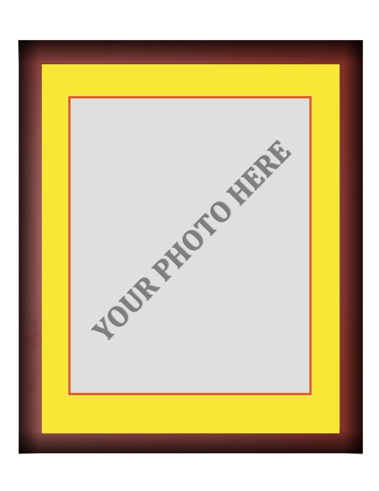 Frame Kit - Cherry Wood Frame | Yellow Matting | Orange Trim - Sports Collectibles, Sports Memorabilia, Sports Fan Shop, Sports Gifts