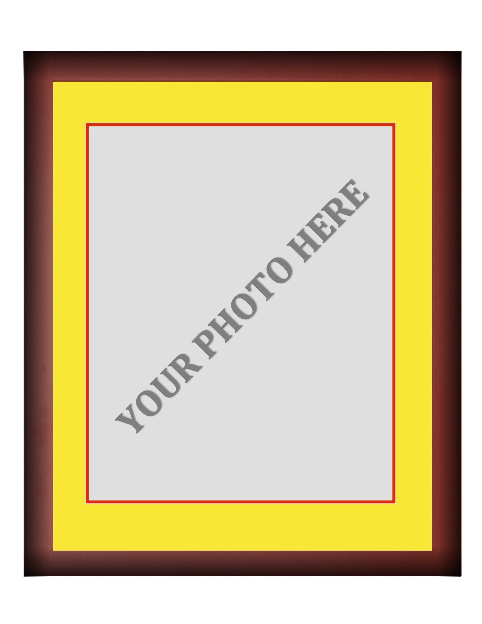 Frame Kit - Cherry Wood Frame | Yellow Matting | Red Trim - Sports Collectibles, Sports Memorabilia, Sports Fan Shop, Sports Gifts