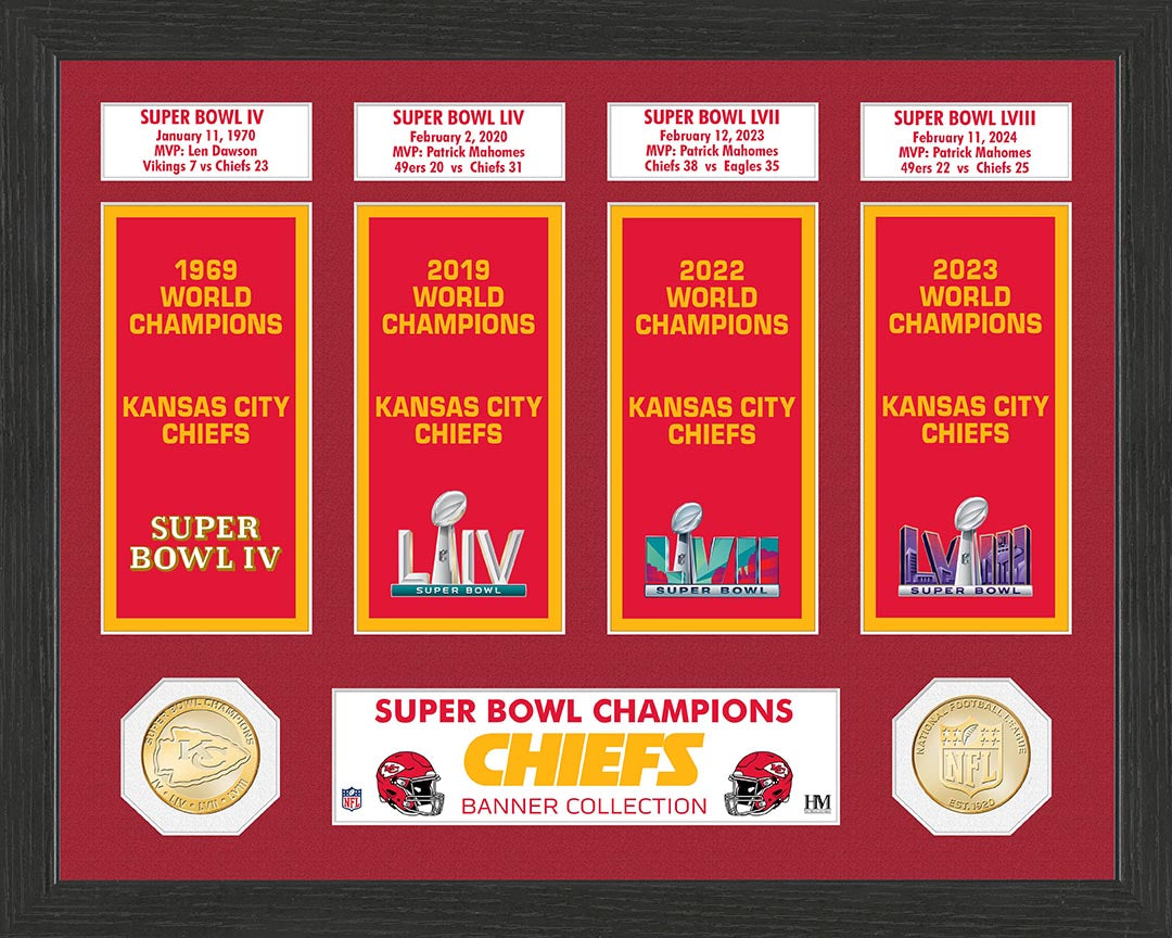 Kansas City Chiefs 4x Banner Collection Bronze Coin Photo Mint - Sports Collectibles, Sports Memorabilia, Sports Fan Shop, Sports Gifts