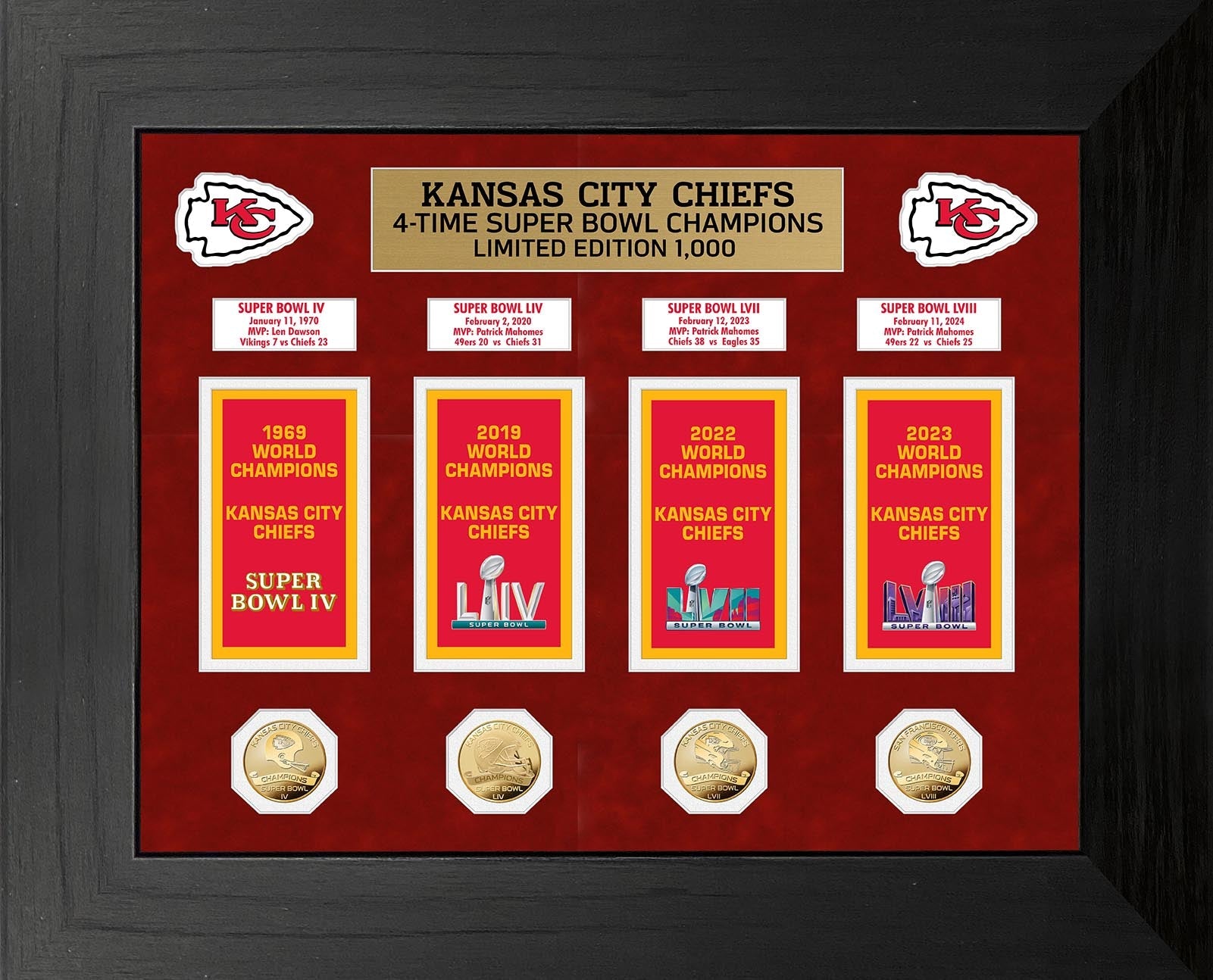 Kansas City Chiefs Deluxe Banner Collection GOLD Coin Photo Mint - Sports Collectibles, Sports Memorabilia, Sports Fan Shop, Sports Gifts