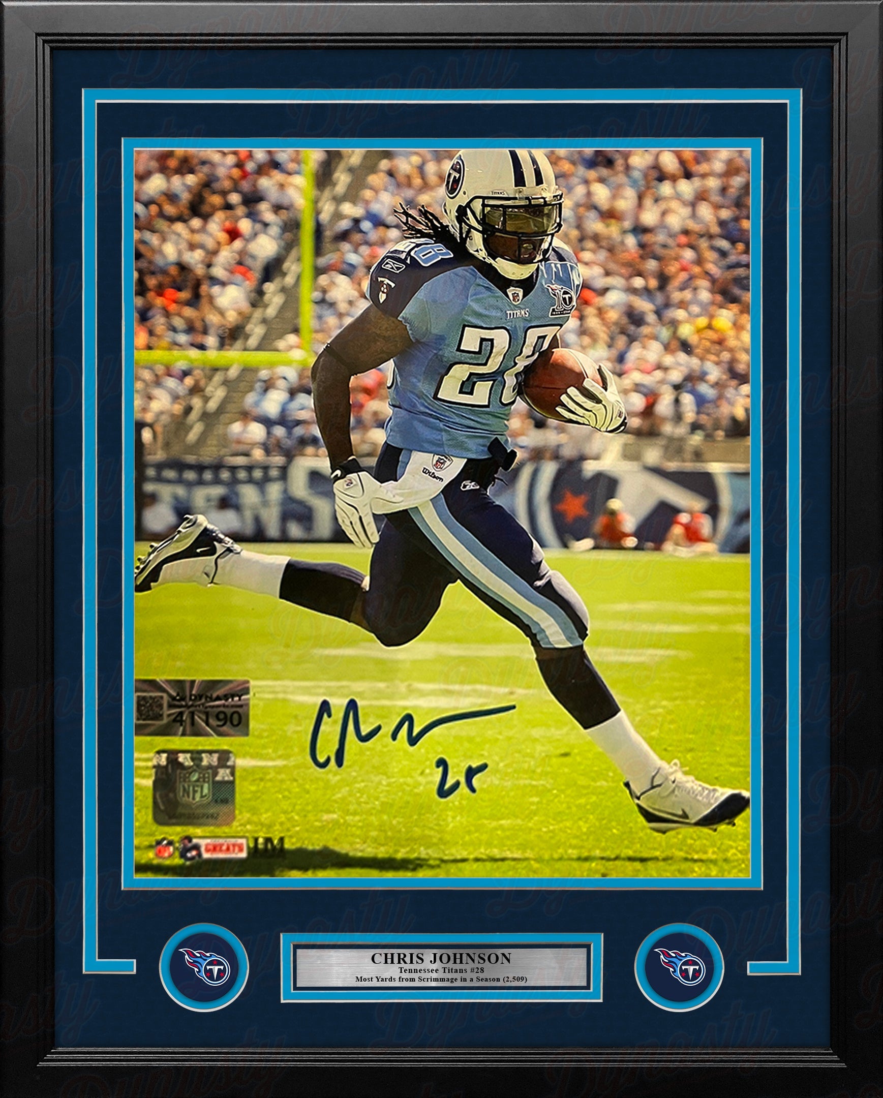 Chris Johnson in Action Tennessee Titans Autographed 16" x 20" Framed Football Photo - Sports Collectibles, Sports Memorabilia, Sports Fan Shop, Sports Gifts