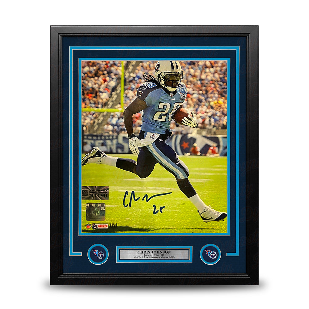 Chris Johnson in Action Tennessee Titans Autographed 16" x 20" Framed Football Photo - Sports Collectibles, Sports Memorabilia, Sports Fan Shop, Sports Gifts