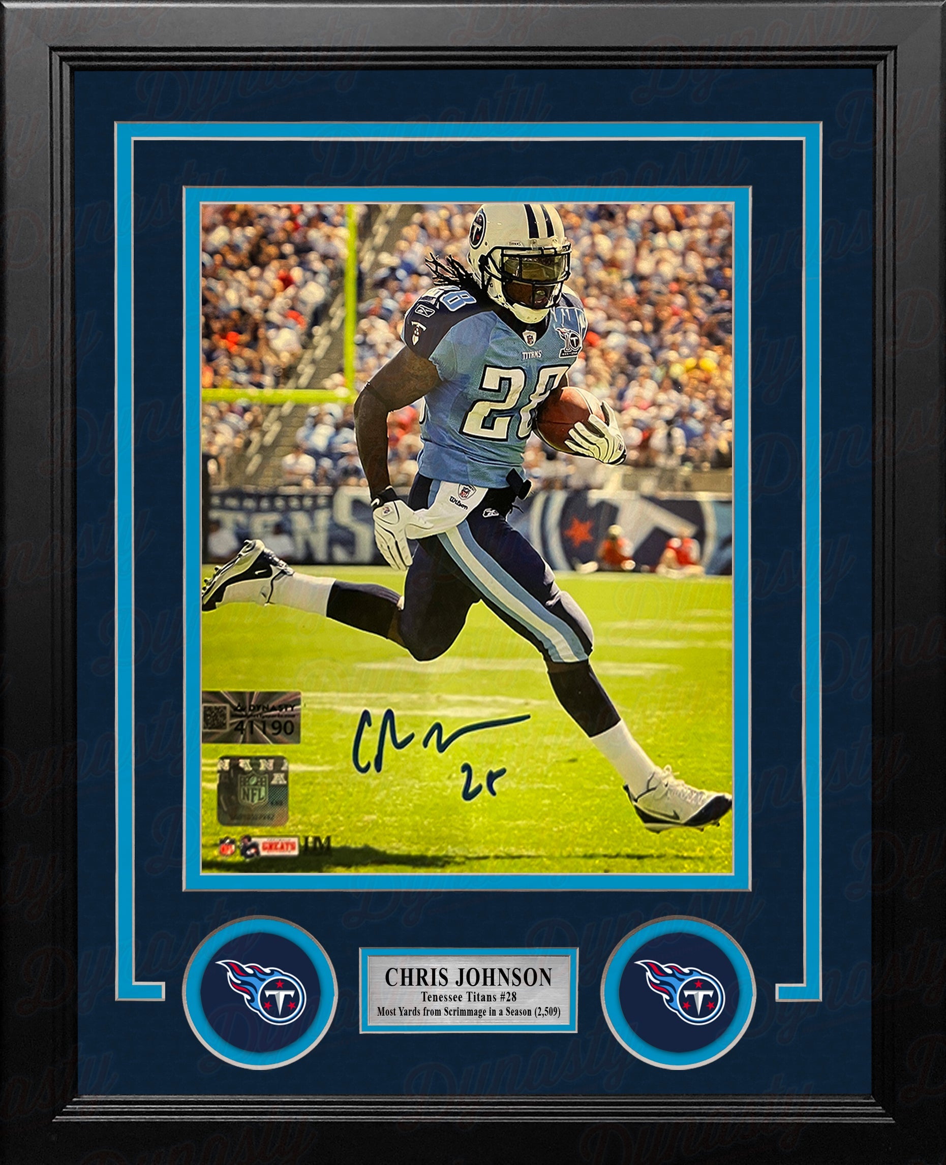 Chris Johnson in Action Tennessee Titans Autographed 8" x 10" Framed Football Photo - Sports Collectibles, Sports Memorabilia, Sports Fan Shop, Sports Gifts