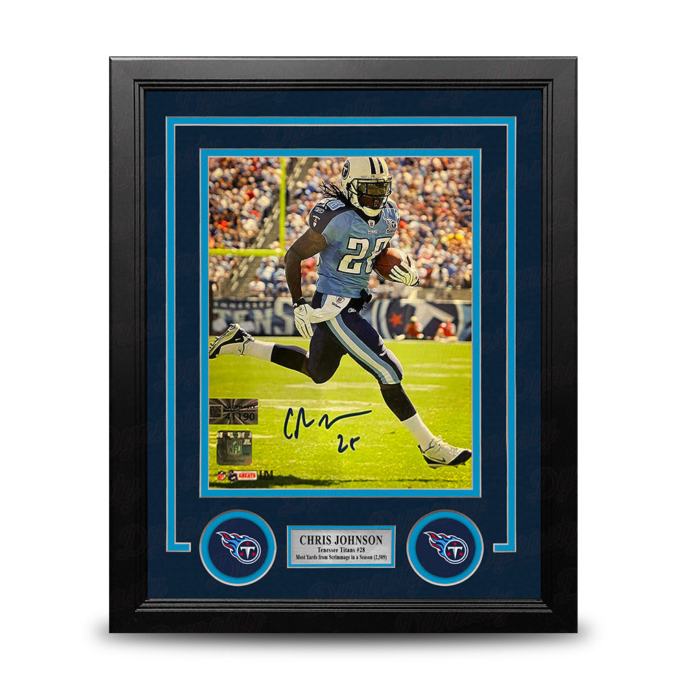 Chris Johnson in Action Tennessee Titans Autographed 8" x 10" Framed Football Photo - Sports Collectibles, Sports Memorabilia, Sports Fan Shop, Sports Gifts